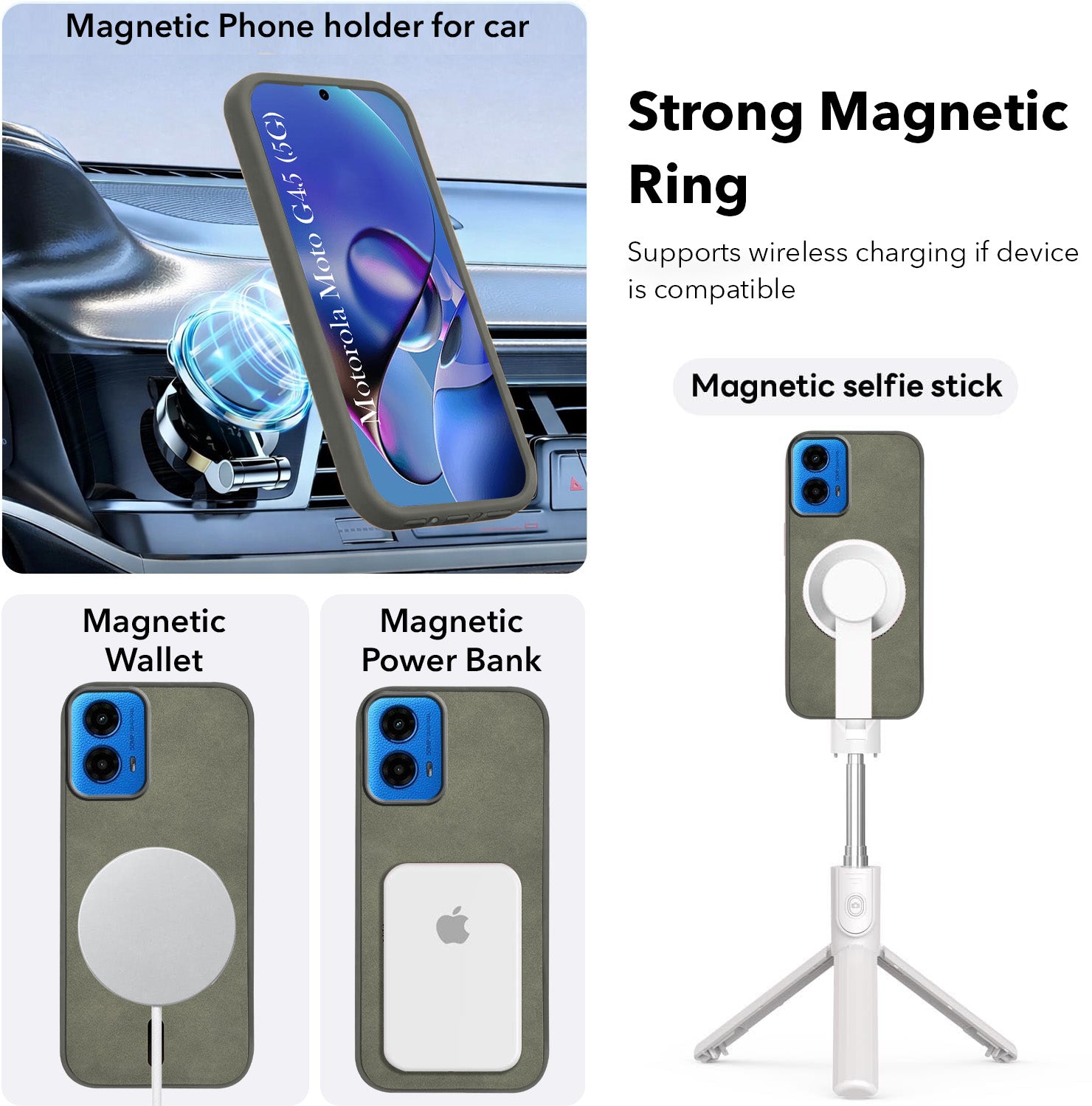 For Motorola Moto G45 Back Cover Case Leather Finish (MagSafe Compatible Wireless Charging | Soft Touch | Camera Bump Protection)