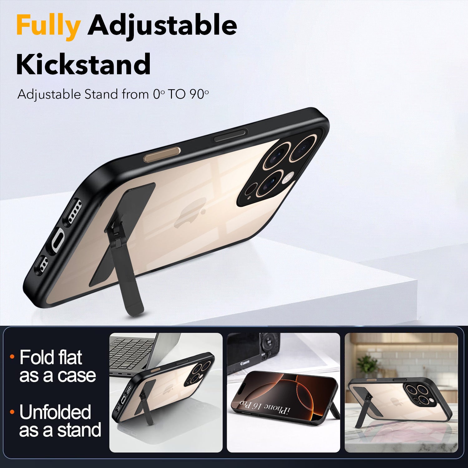 For Apple iPhone 16 Pro Back Cover Case  (Built-in Stand | Lifetime Anti Yellow | Kickstand Shockproof | Camera Protection | MagSafe Compatible)