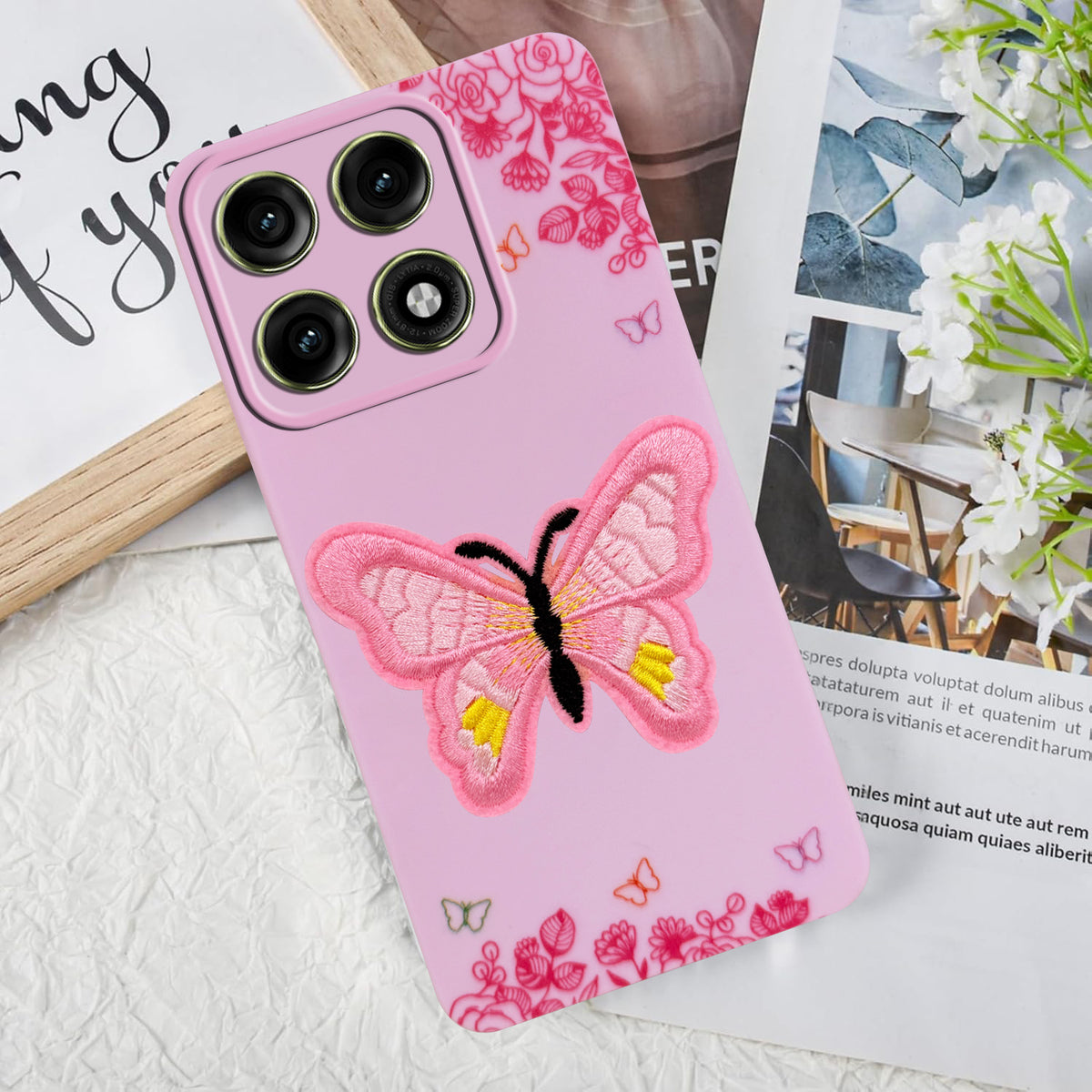 For Motorola Edge 70 Pro |  Motorola Edge 70 Pro Plus Back Cover Case (Soft Butterfly Embroidery | Women Teen Girls | Camera Protection| Matte Silicone)