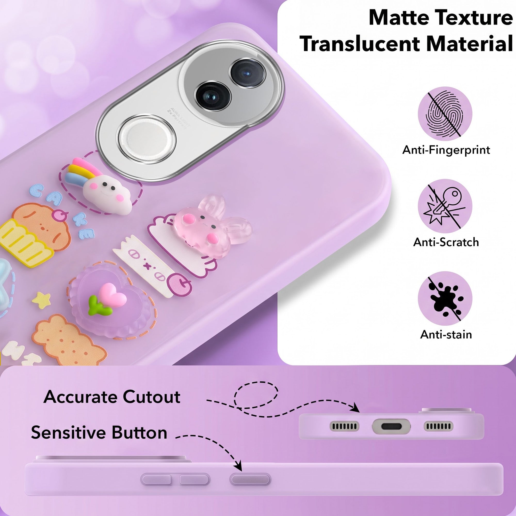 For Vivo iQOO Z10R Back Cover Case (3D Cute Cartoons | Hard Back Side Soft | Matte Premium Finish | HD Printing)