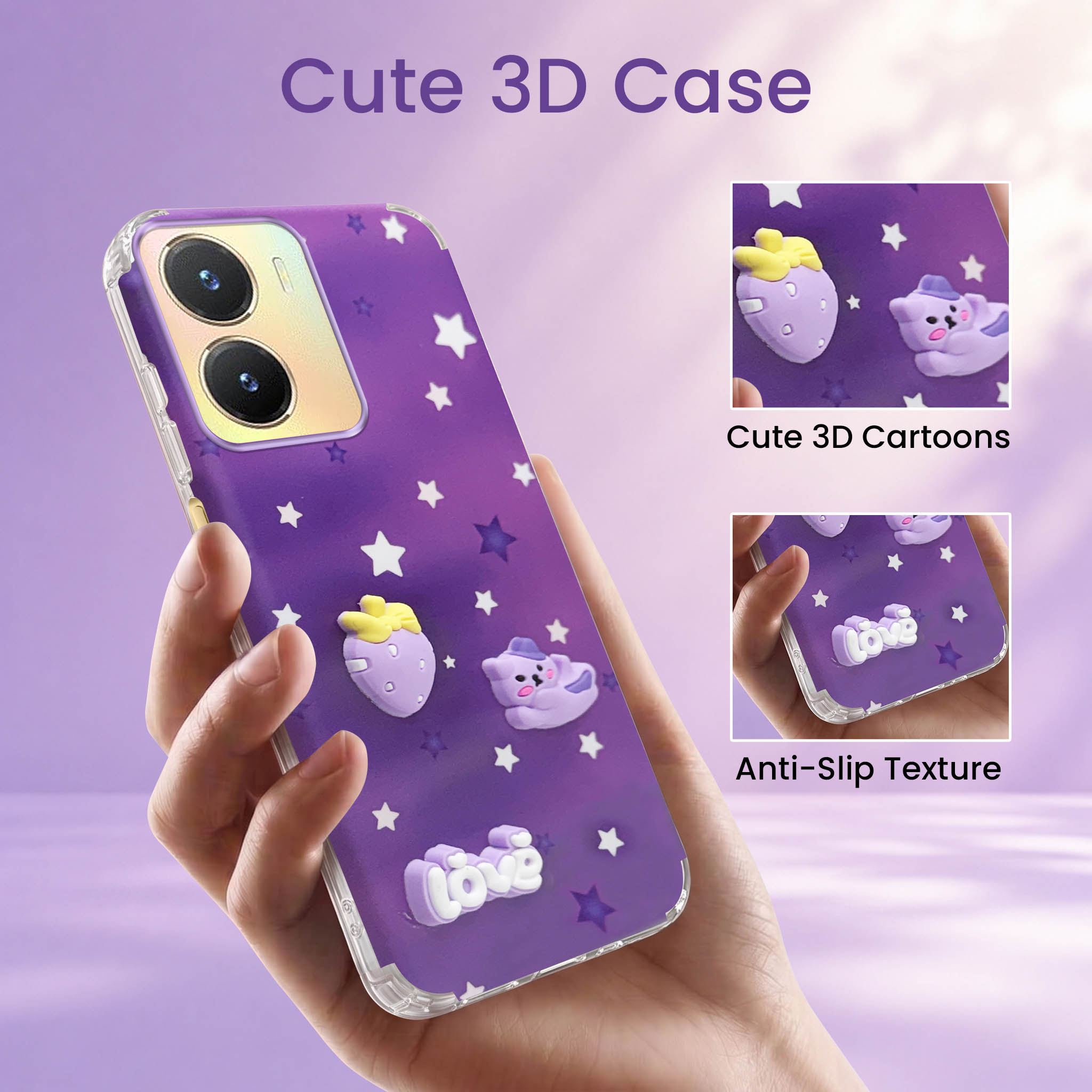 For Vivo T2x Back Cover Case (3D Cute Cartoons | Hard Back Side Soft | Matte Premium Finish | HD Printing)