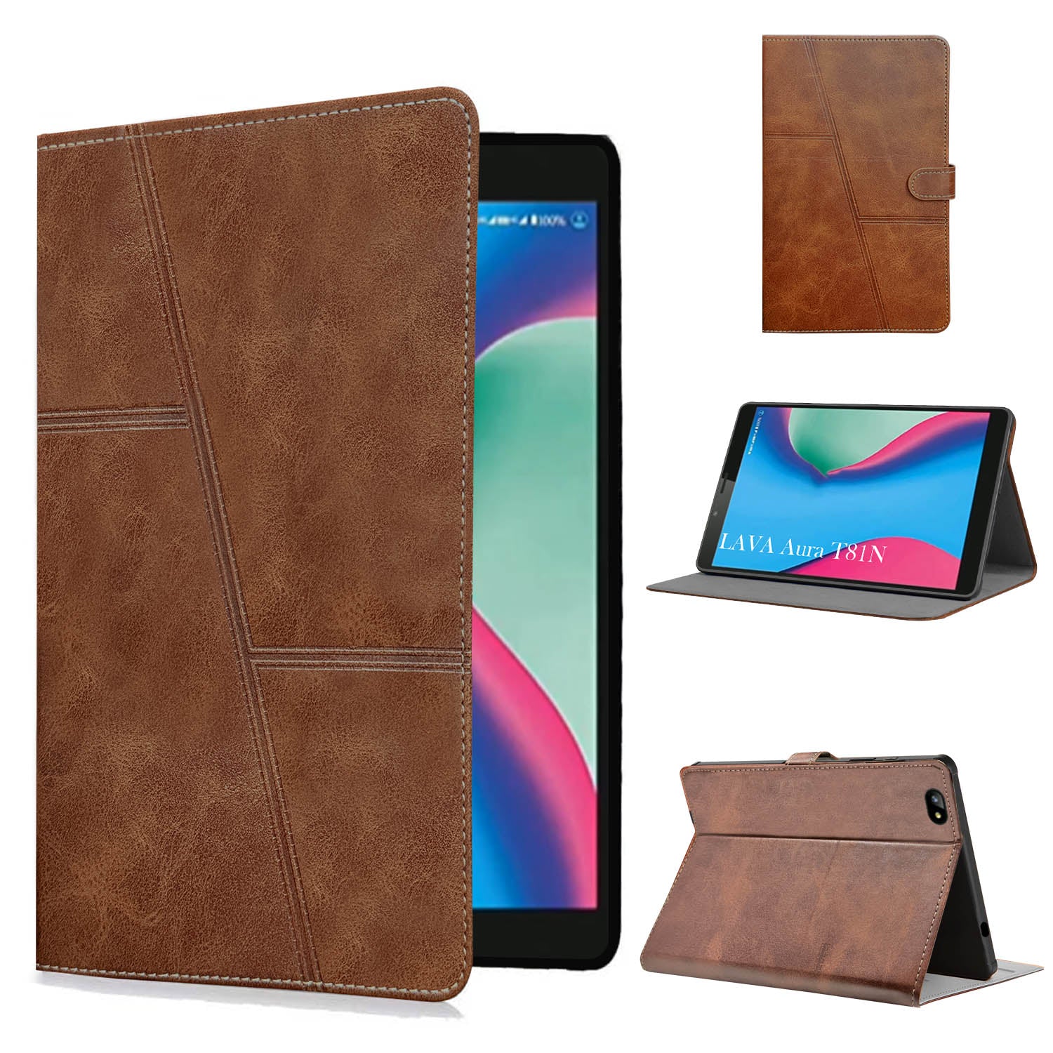 For Flip Cover Folio Case Lava Aura T81N  (UPGOVT) 8 Inch (PU Leather | Multi-Angle Smart Stand | Card Storage Slots | Silicone Back Pouch)