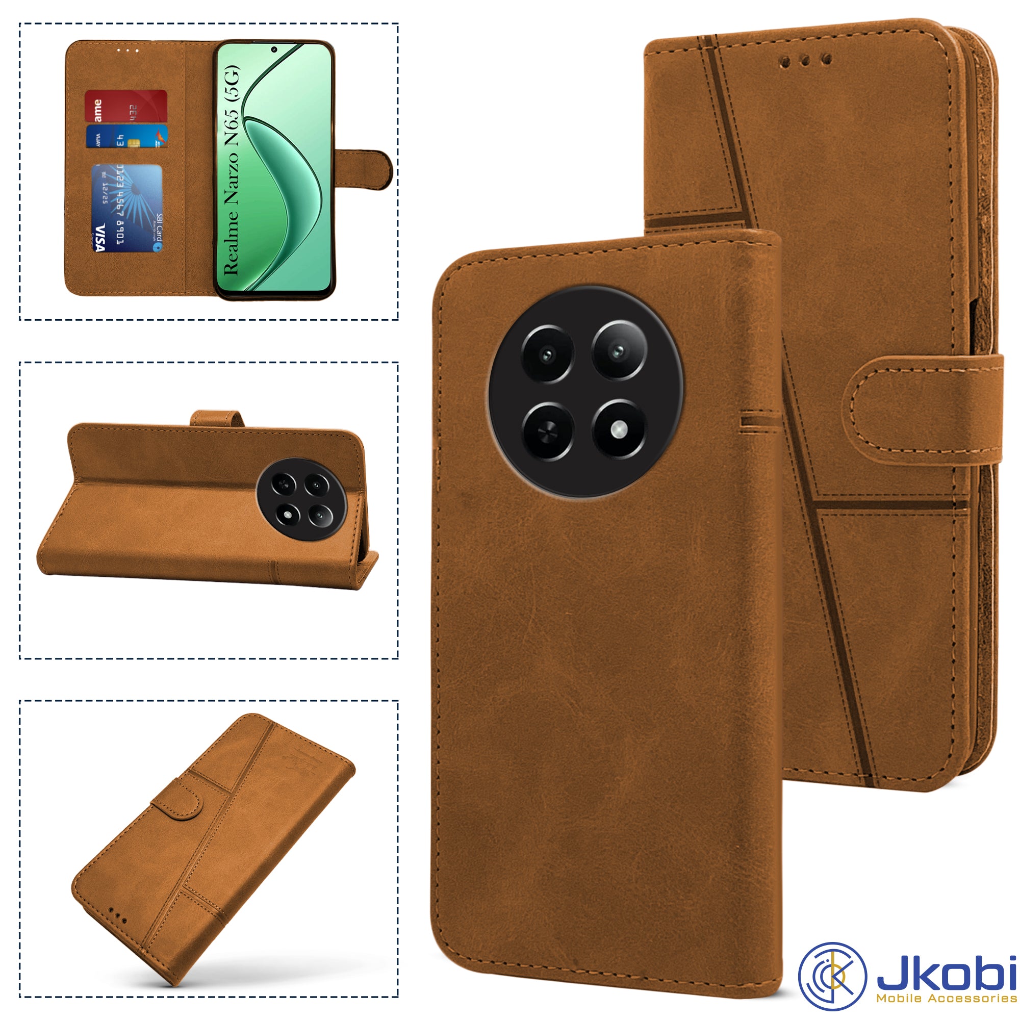 For Realme Narzo N65 5G Flip Cover Case (Stitched Leather with Magnetic Closure)