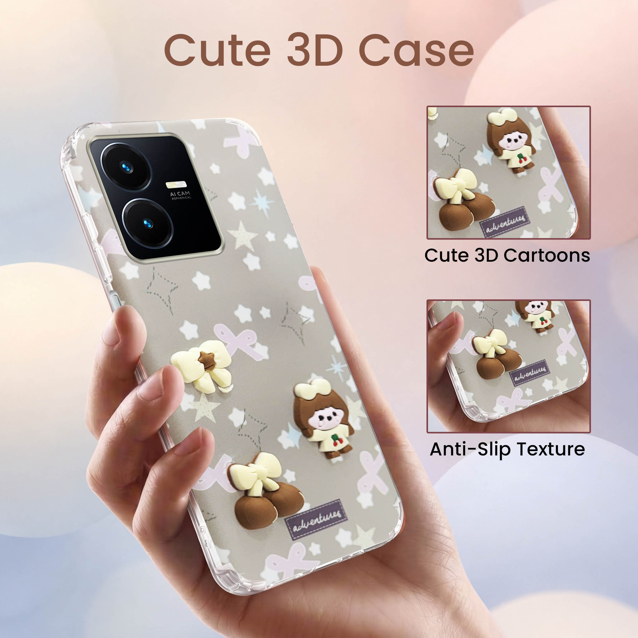 For Vivo Y22 | Vivo Y22s Back Cover Case (3D Cute Cartoons | Hard Back Side Soft | Matte Premium Finish | HD Printing)