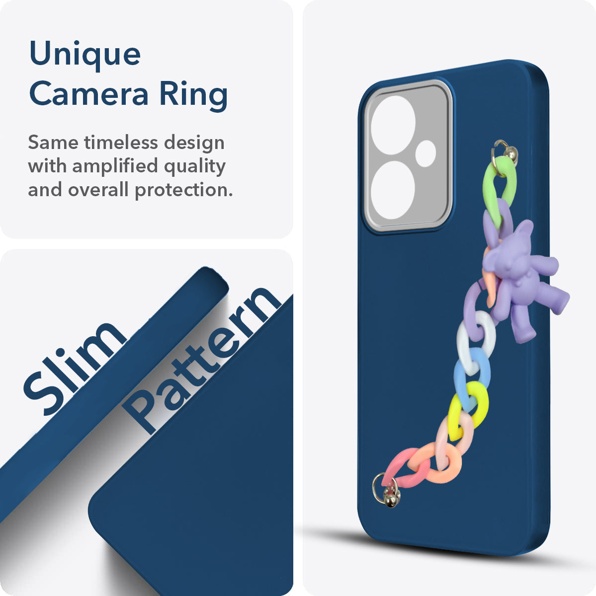 For Redmi 13C 5G Back Cover Case (Wrist Hanging Chain | Teddy Bracelet Charms | Dual Color Matte Finish | Full Camera Protection | Sleek and Professional)