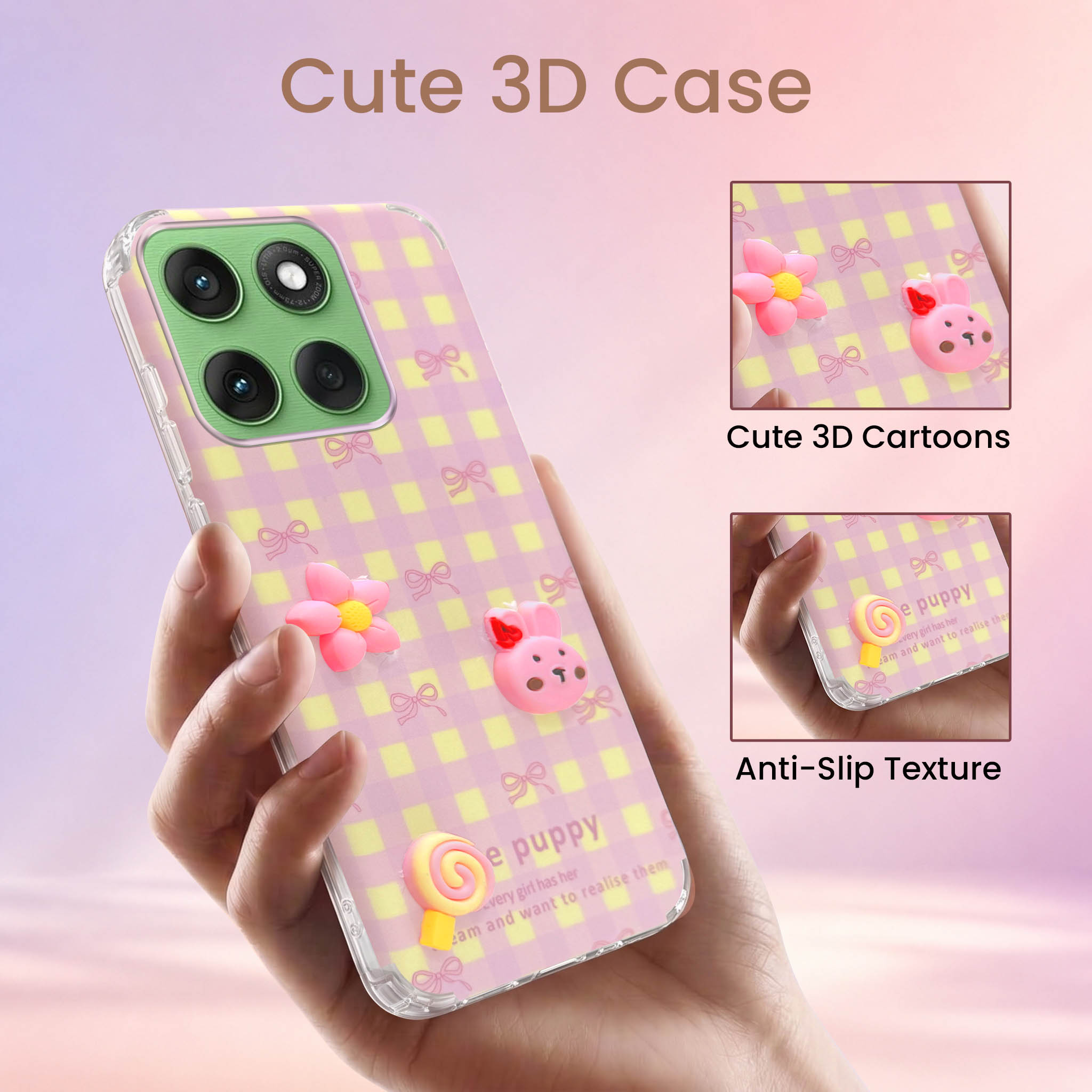 For Motorola Moto Edge 60 Back Cover Case (3D Cute Cartoons | Hard Back Side Soft | Matte Premium Finish | HD Printing)