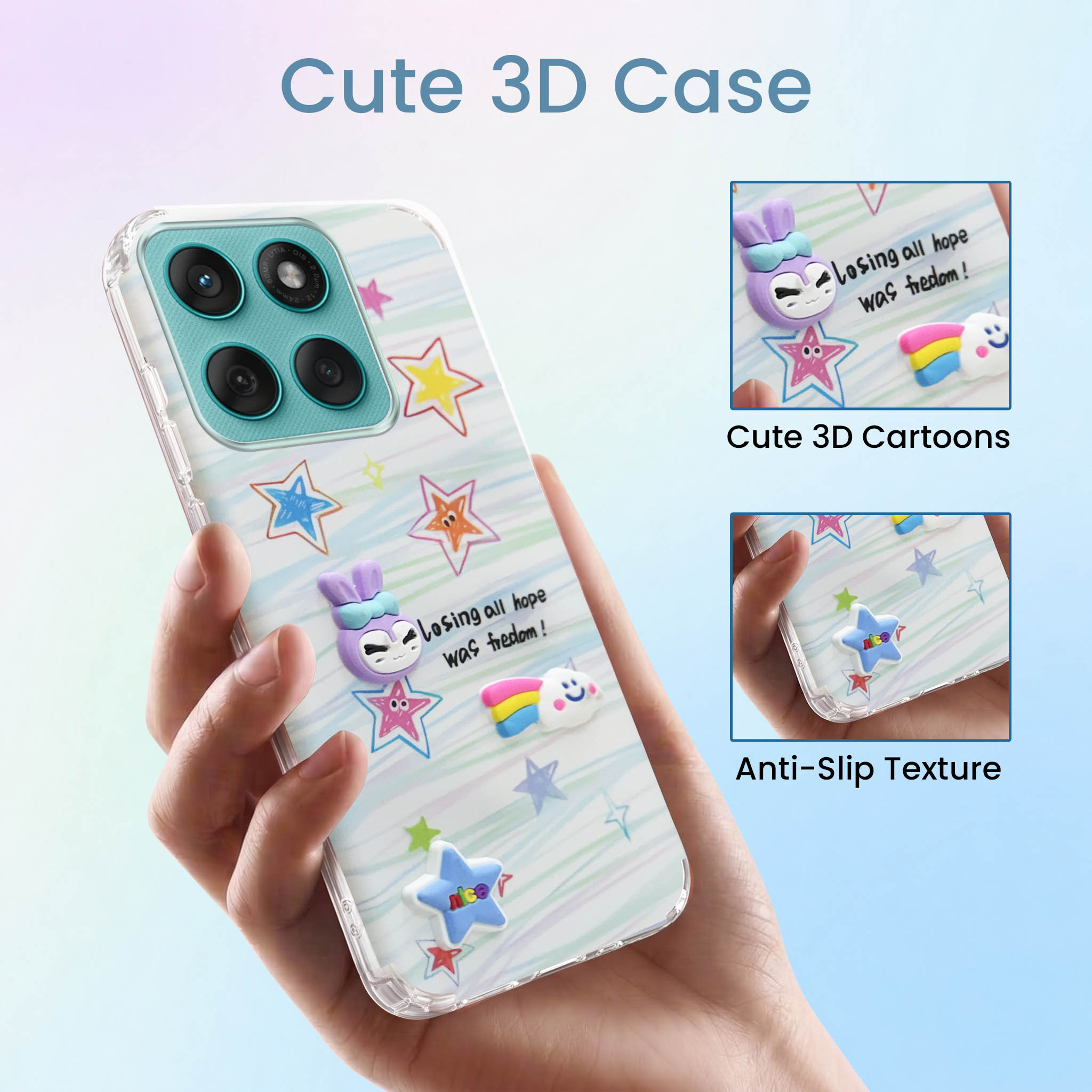 For Motorola Moto Edge 60 Fusion Back Cover Case (3D Cute Cartoons | Hard Back Side Soft | Matte Premium Finish | HD Printing)