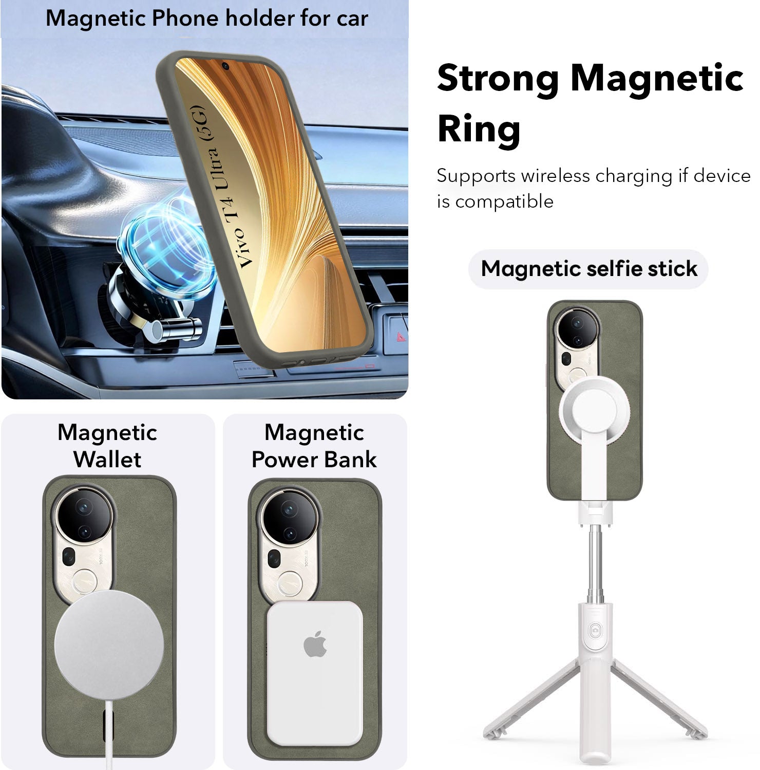 For Vivo T4 Ultra Back Cover Case Leather Finish (MagSafe Compatible Wireless Charging | Soft Touch | Camera Bump Protection)