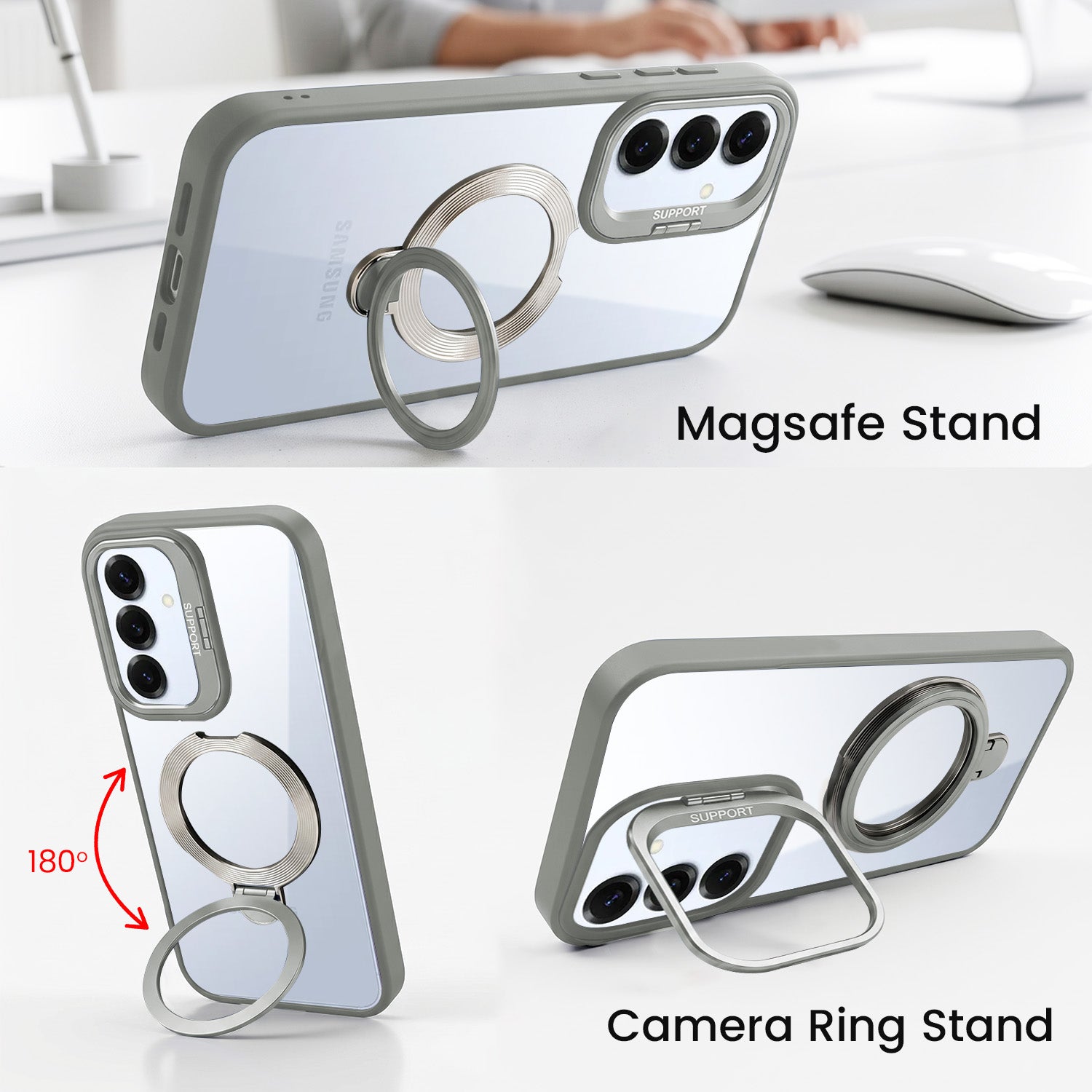 For Samsung Galaxy S25 Back Cover Case Crystal (Lifetime Anti Yellow | Magnetic Ring Stand | Camera Lens Protection | MagSafe Compatible)