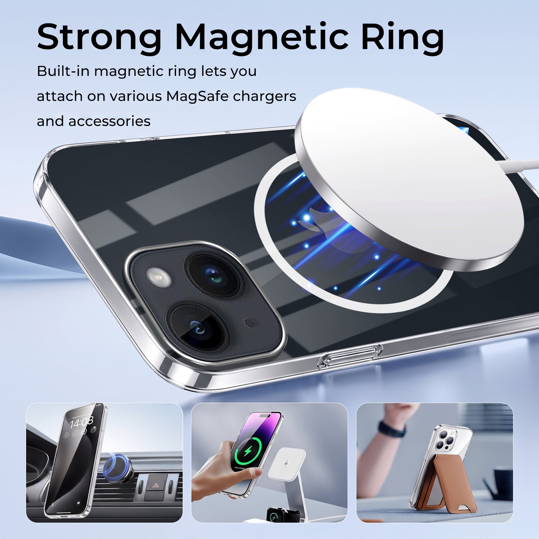 For Apple iPhone 14 Back Case Cover Crystal Anti Yellow (Unbreakable PC | MagSafe Wireless Charging Support |Camera Protection Bump)