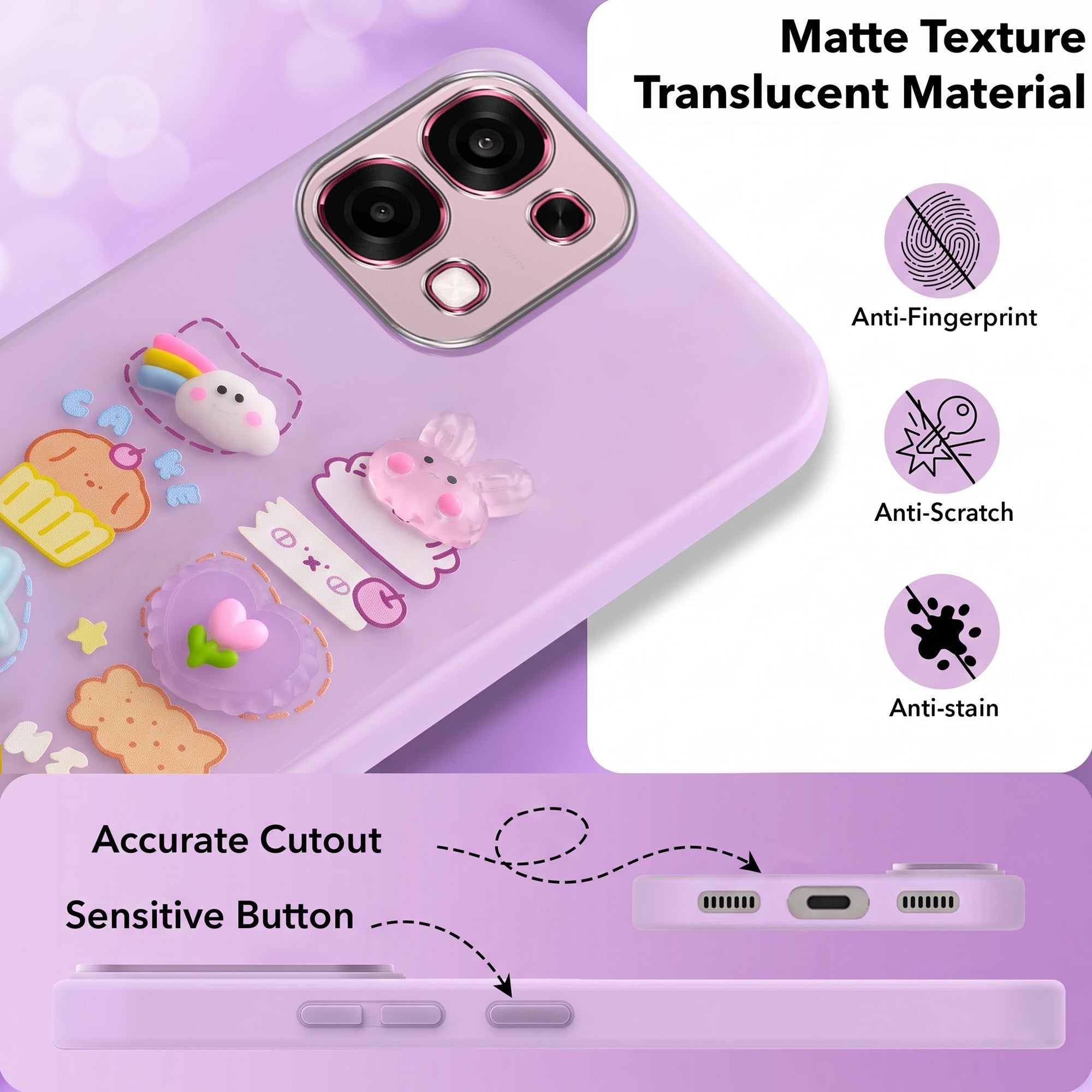 For Oppo F31 5G | Oppo F33 5G Back Cover Case (3D Cute Cartoons | Hard Back Side Soft | Matte Premium Finish | HD Printing)
