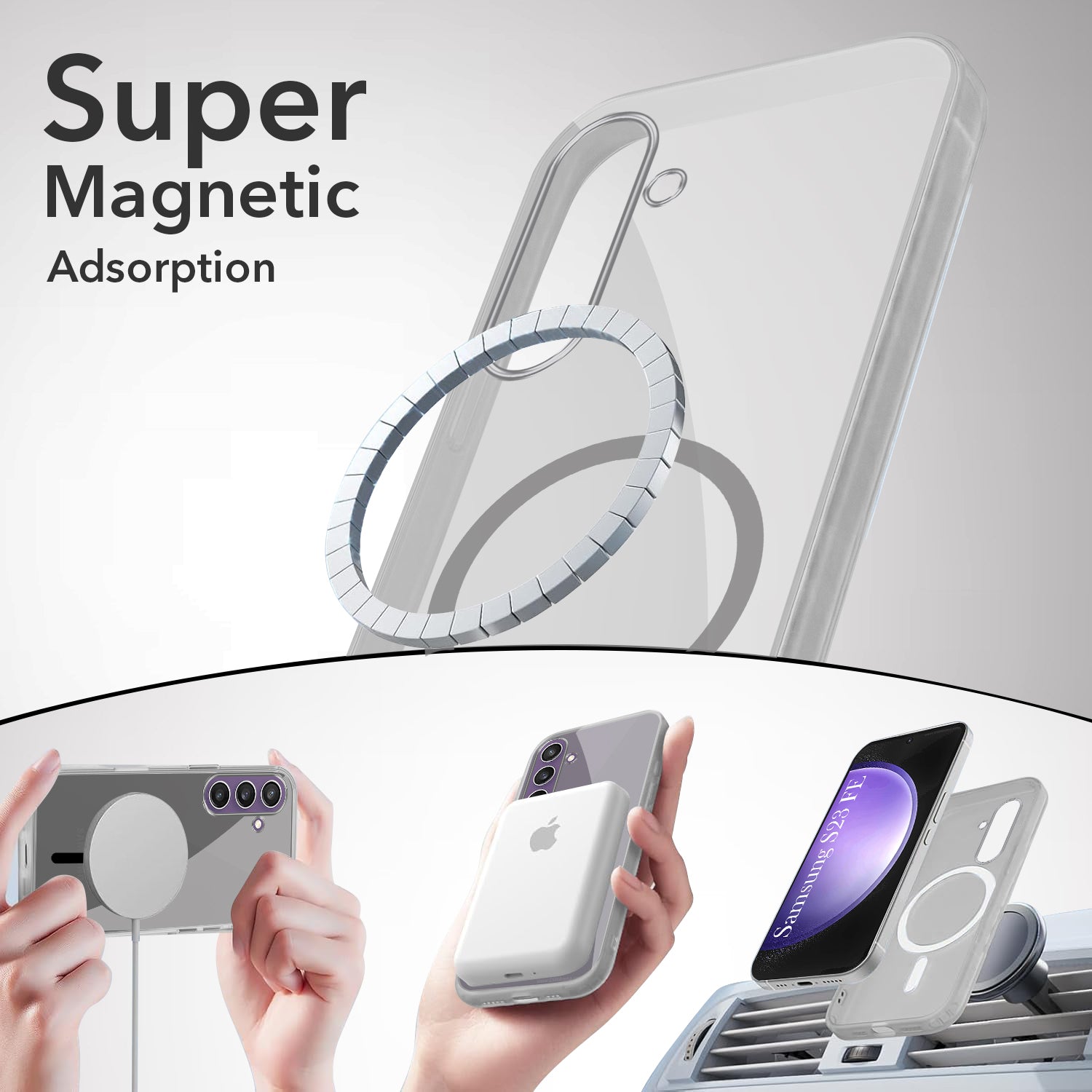 For Samsung Galaxy S23 FE 5G Back Cover Case Lifetime Anti-Yellow MagSafe Compatible Clear (Sleek Hard Crystal | Shockproof and Camera Protection)