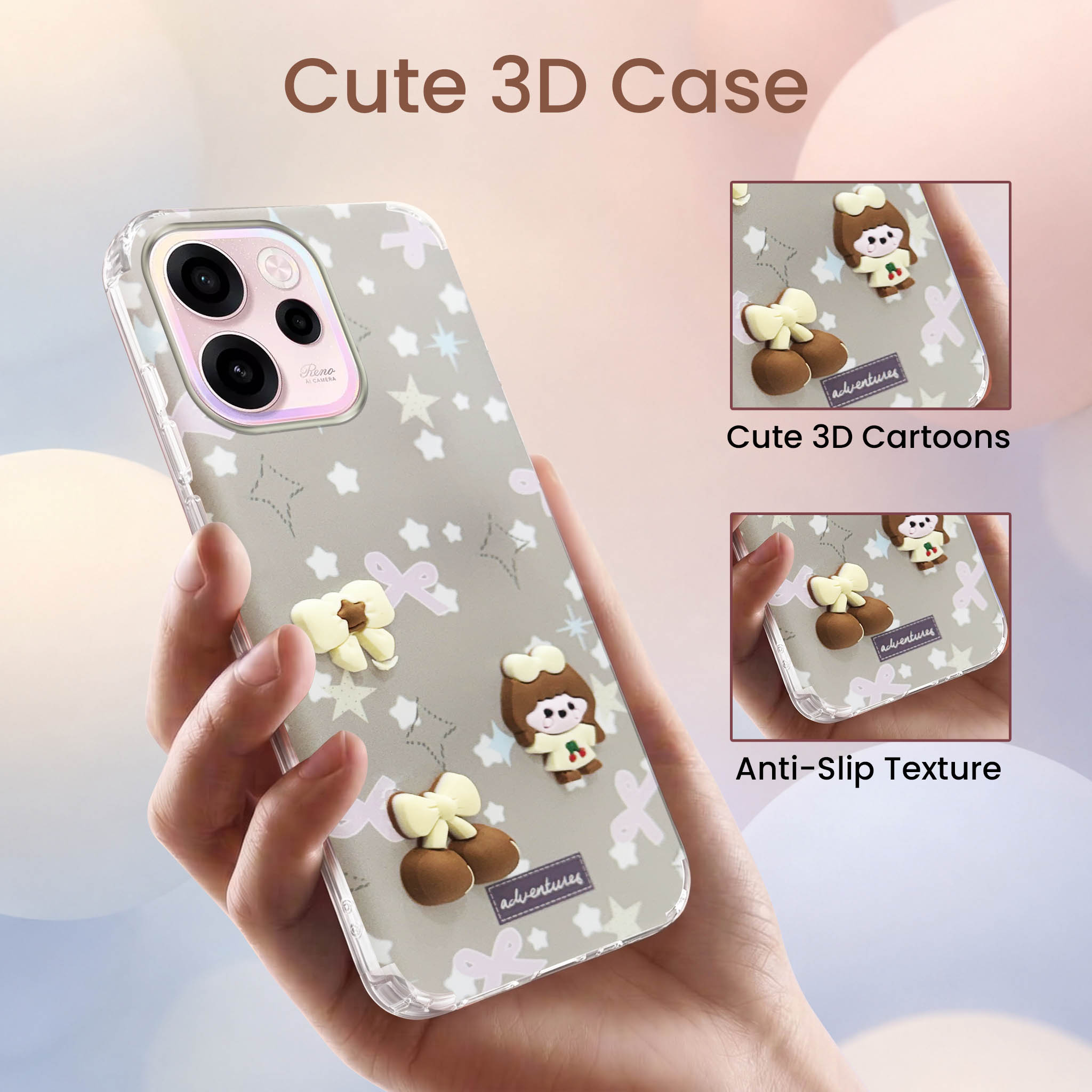 For Oppo Reno 15c Back Cover Case (3D Cute Cartoons | Hard Back Side Soft | Matte Premium Finish | HD Printing)