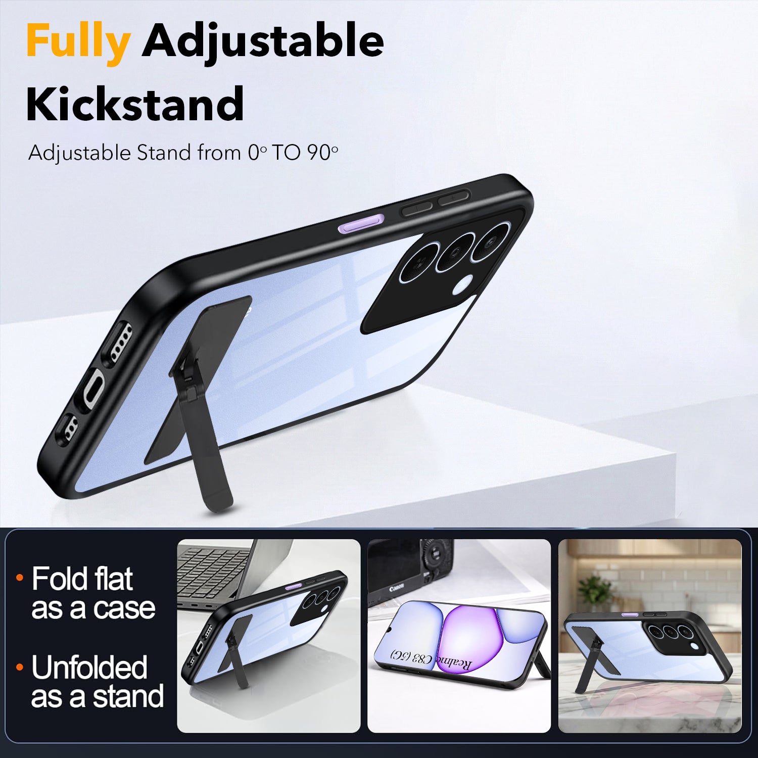 For Realme C83 5G Back Cover Case (Built-in Stand | Lifetime Anti Yellow | Kickstand Shockproof | Camera Protection | MagSafe Compatible)