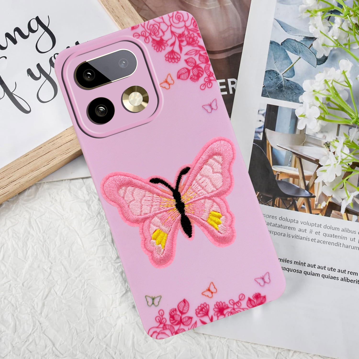 For Realme 16 Pro Plus 5G Back Cover Case (Soft Butterfly Embroidery | Women Teen Girls | Camera Protection| Matte Silicone)