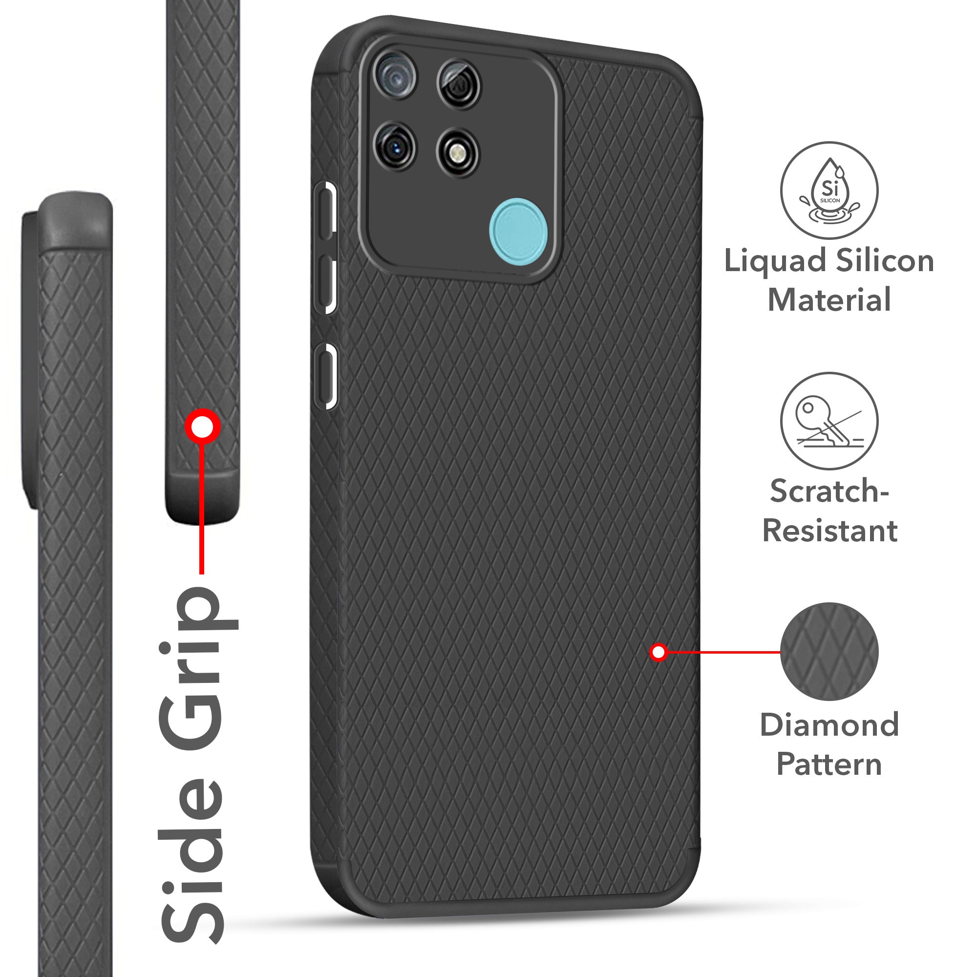 For Realme Narzo 30A Back Cover Case Liquid Silicone (Camera Protection | Side Grip Texture | Soft and Flexible)