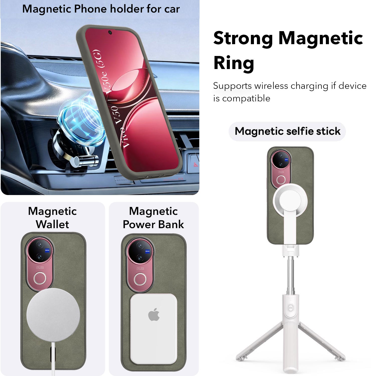 For Vivo V50 | Vivo V50e Back Cover Case Leather Finish (MagSafe Compatible Wireless Charging | Soft Touch | Camera Bump Protection)
