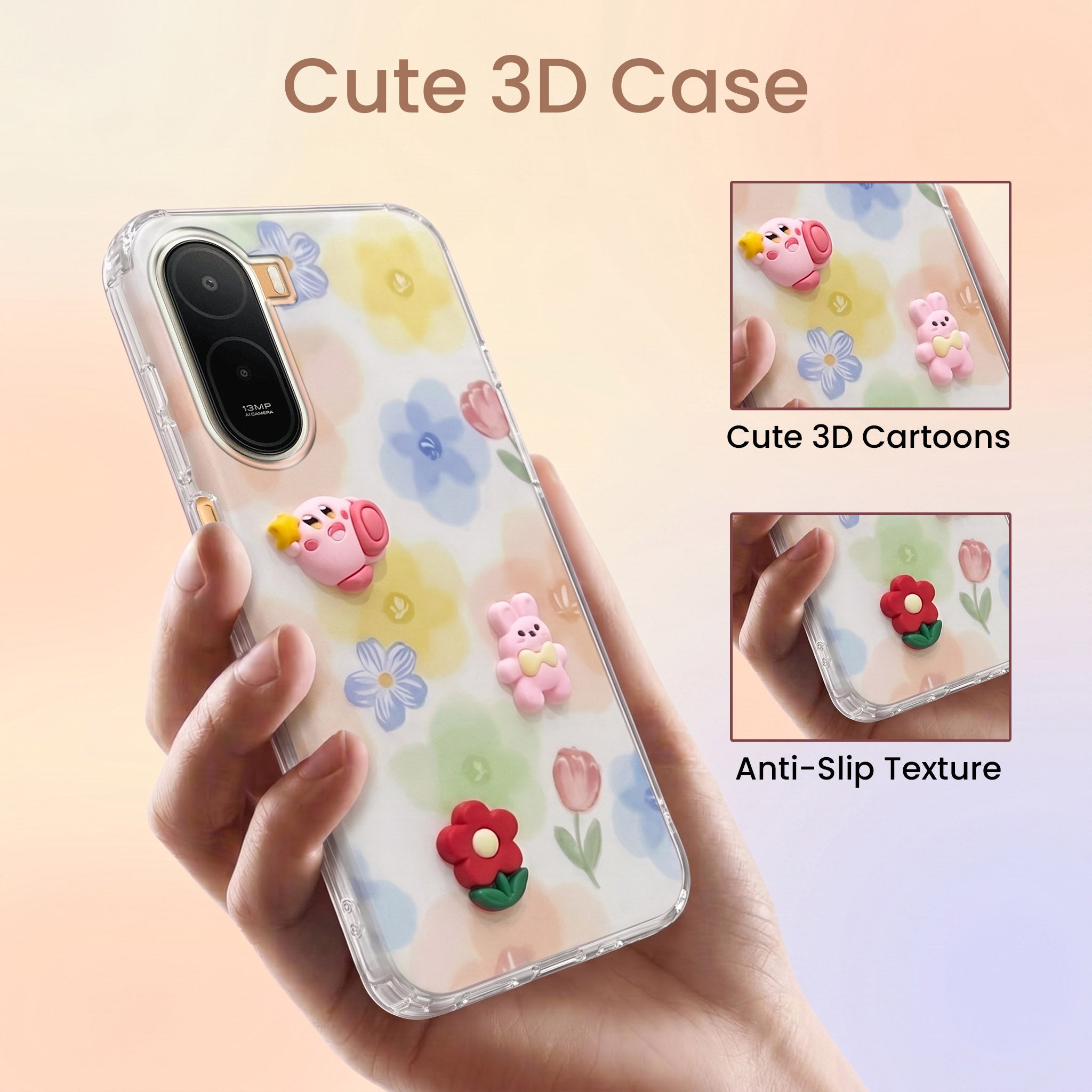 For Redmi A7 Pro 5G Back Cover Case (3D Cute Cartoons | Hard Back Side Soft | Matte Premium Finish | HD Printing)