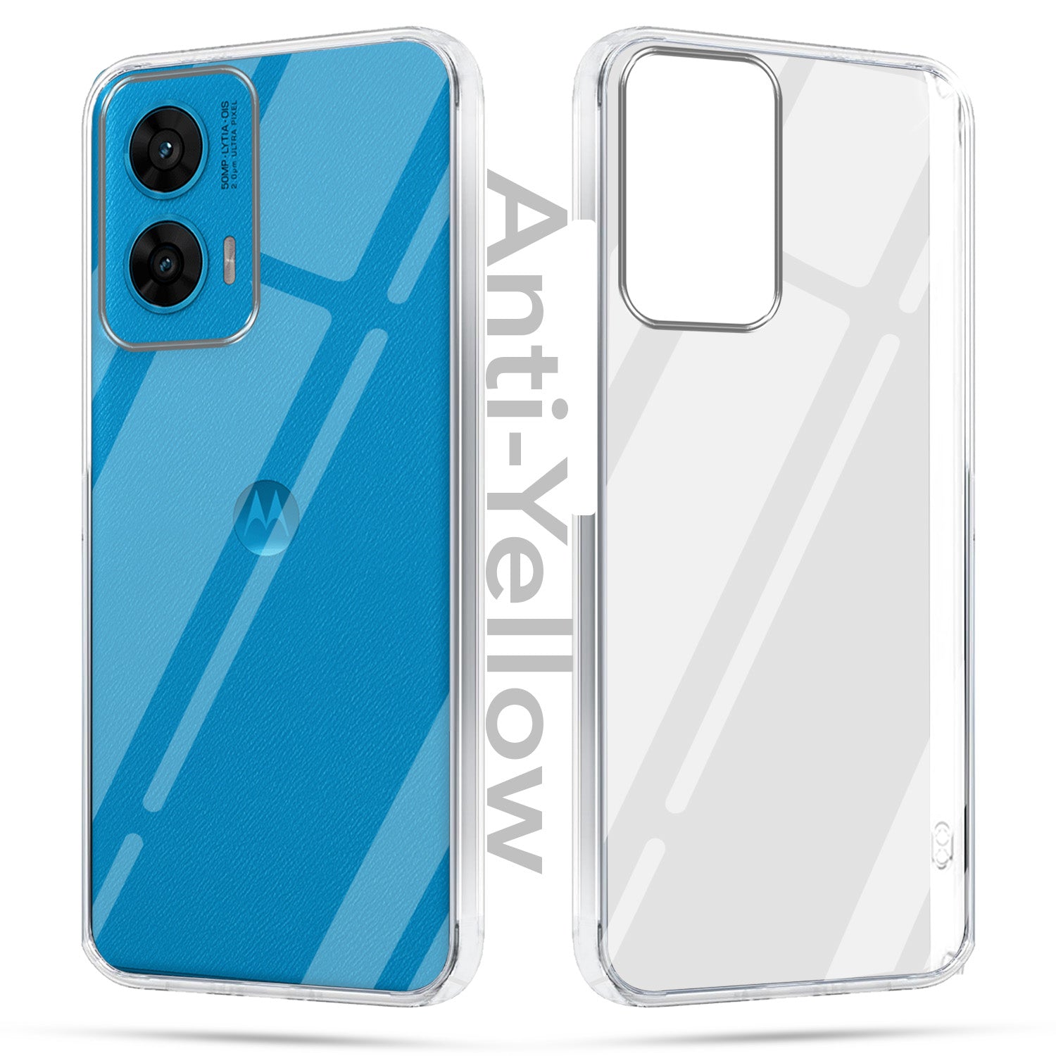 For Motorola Moto G96 Combo with Back Cover and 9H Tempered Glass (Lifetime Anti-Yellow | Sleek Hard Crystal | Oleophobic Coating Screen Glass)