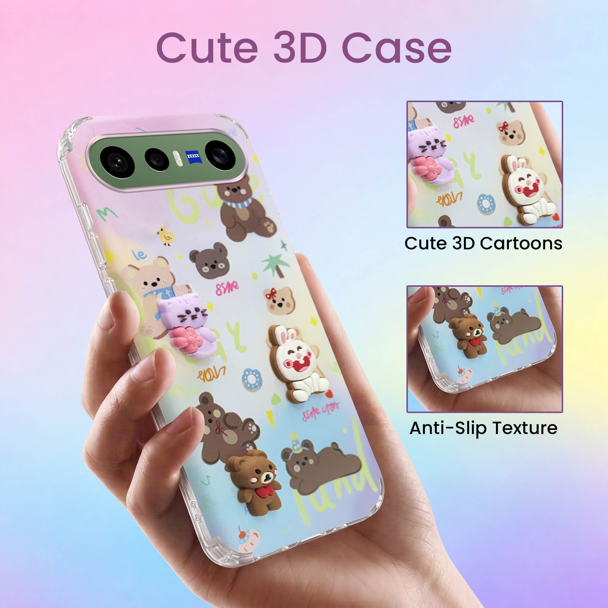 For Vivo X300 FE Back Cover Case (3D Cute Cartoons | Hard Back Side Soft | Matte Premium Finish | HD Printing)