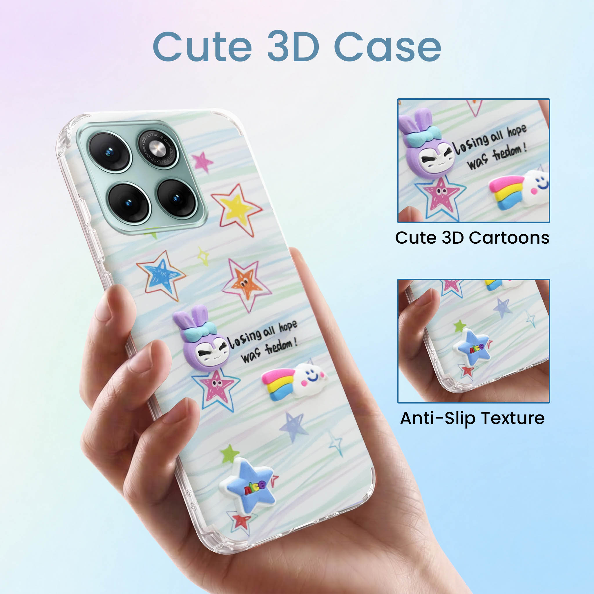 For Motorola Moto Edge 70 Fusion Back Cover Case (3D Cute Cartoons | Hard Back Side Soft | Matte Premium Finish | HD Printing)