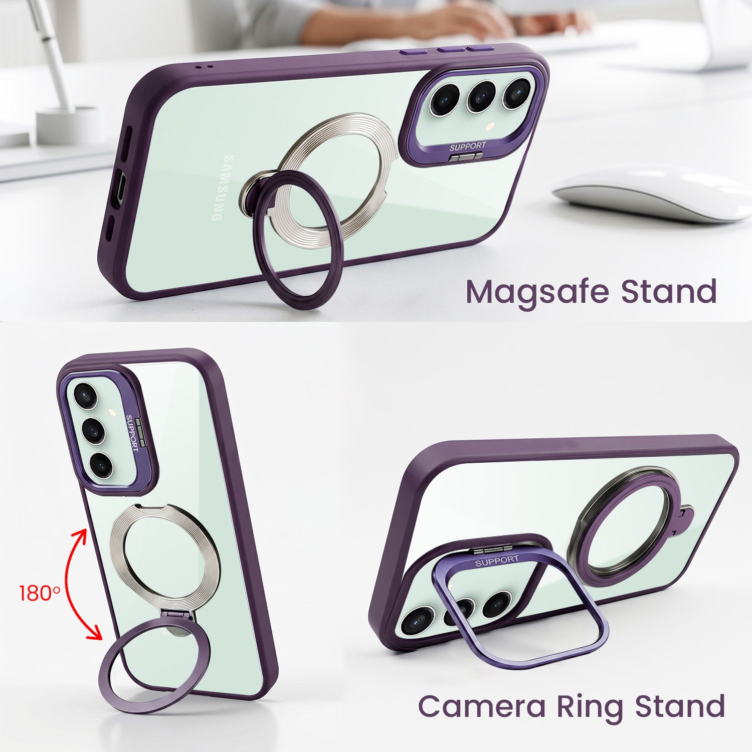 For Samsung Galaxy S23 FE 5G Back Cover Case Crystal (Lifetime Anti Yellow | Magnetic Ring Stand | Camera Lens Protection | MagSafe Compatible)