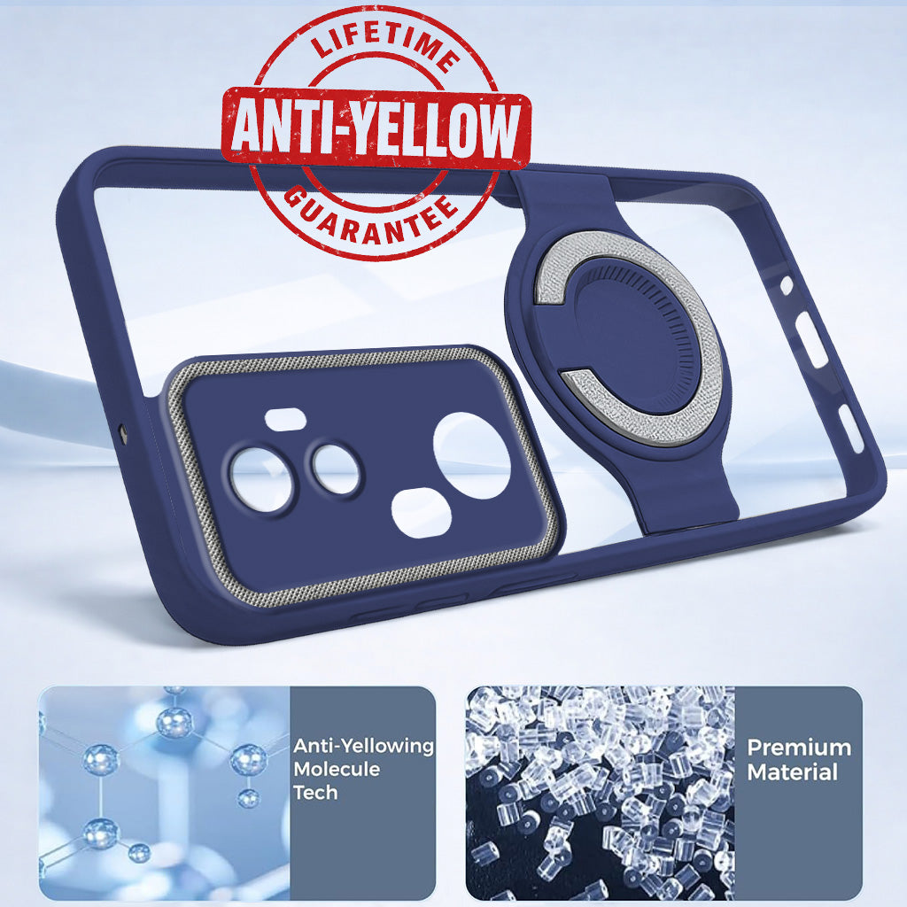 For Vivo T4 Ultra Back Cover Case with stand (Built-in Ring Holder Kickstand | Lifetime Anti Yellow | Camera Protection)