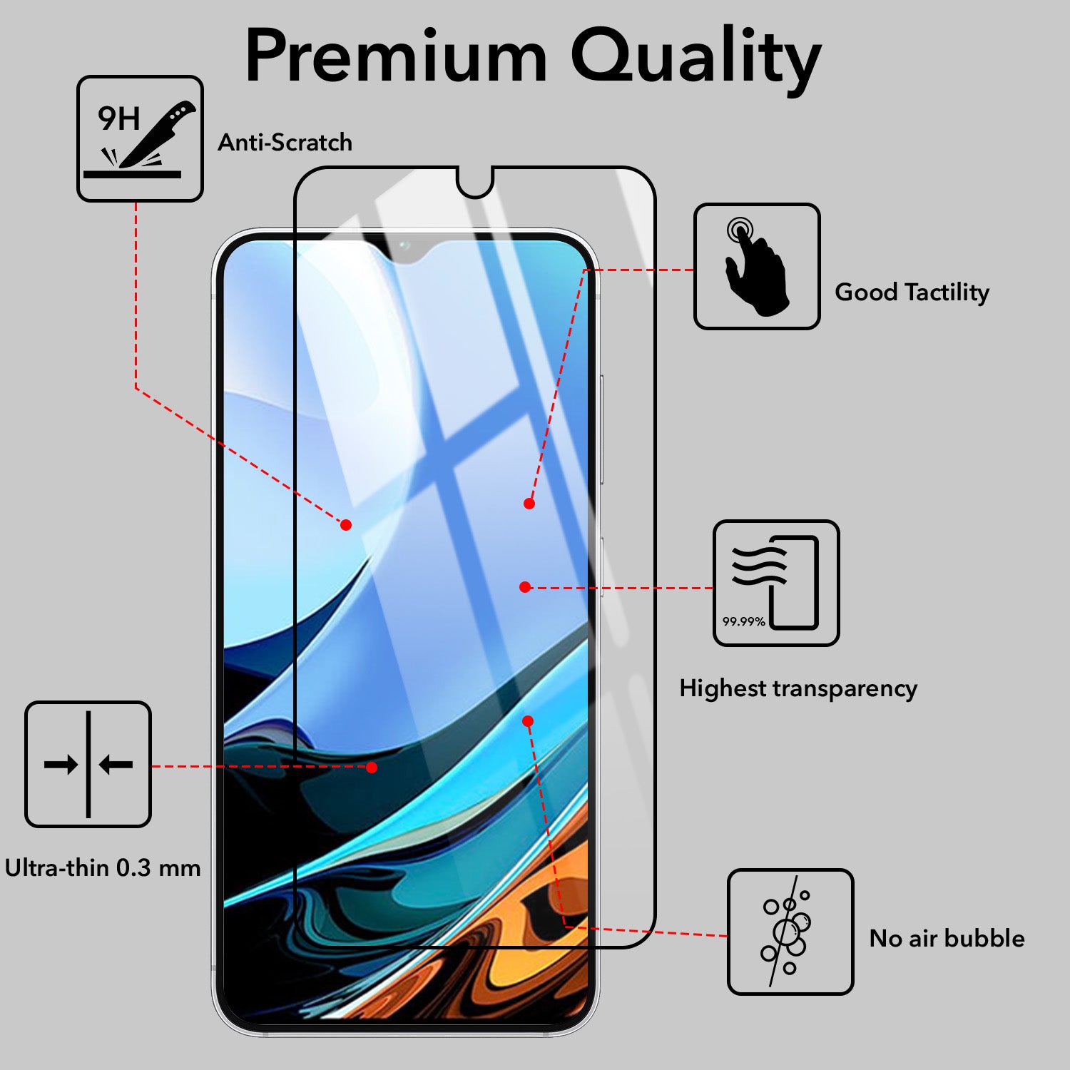 Tempered Glass For Redmi 9T Military-Grade Gorilla Screen Protector With Installation Kit | Shatterproof, Full Coverage, HD Clear, Scratch Resistant (Pack of 1)