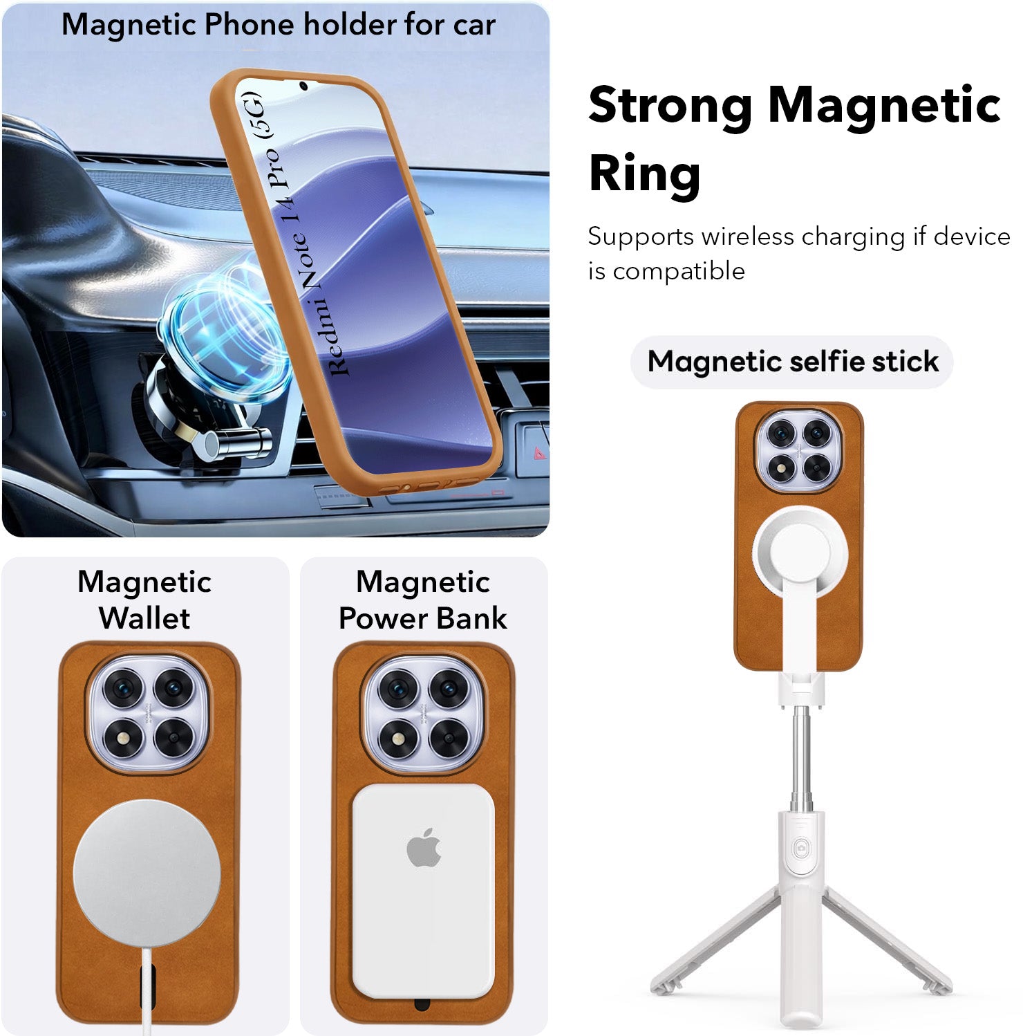 For Redmi Note 14 Pro Back Cover Case Leather Finish (MagSafe Compatible Wireless Charging | Soft Touch | Camera Bump Protection)