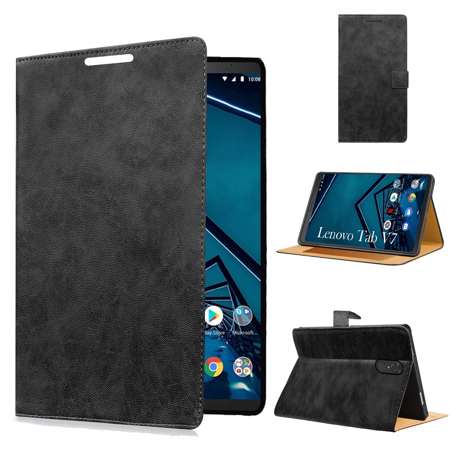 For Lenovo Tab V7 6.95 Inch PB-6505M/6505MC Flip Cover Folio Cover (PU Leather | Multi-Angle Smart Stand | Card Storage Slots | Silicone Back Pouch)