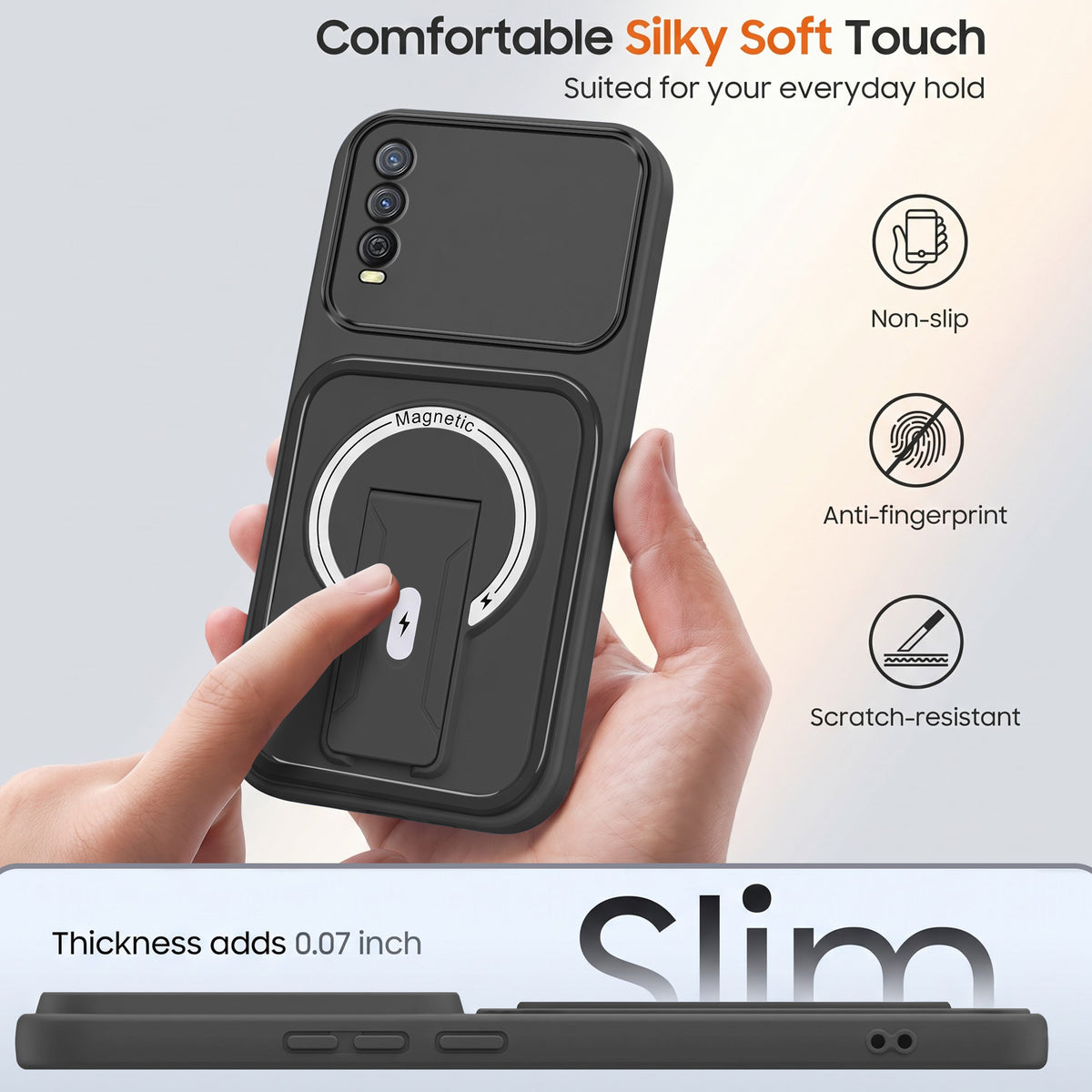 For Vivo Y12s | Y11s | Y12G Back Case Cover Metallic (Hybrid Armor Kickstand | MagSafe Compatible | Camera Protection Shockproof)