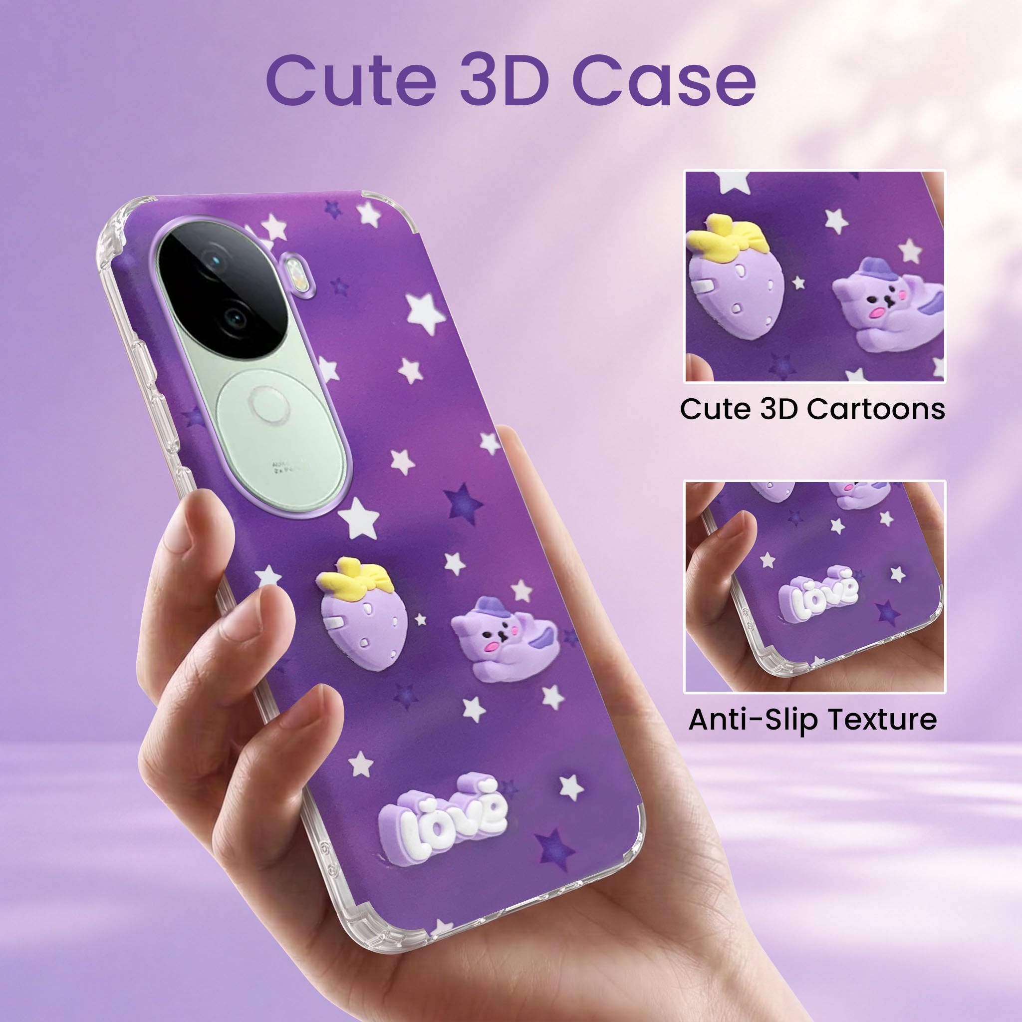 For Vivo V40e Back Cover Case (3D Cute Cartoons | Hard Back Side Soft | Matte Premium Finish | HD Printing)