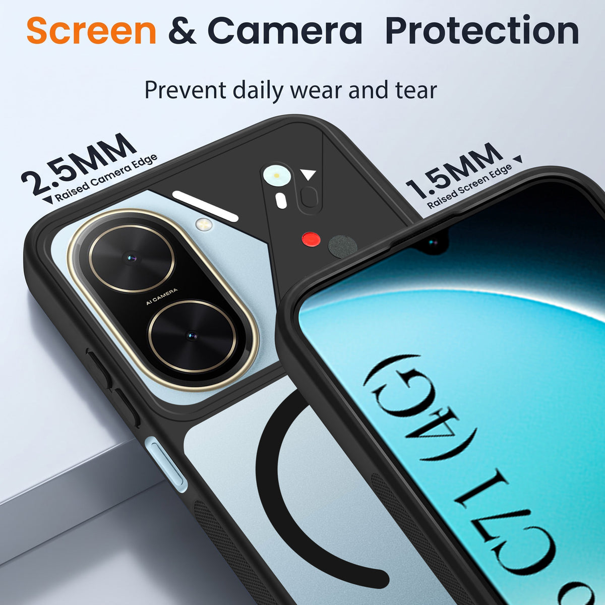 For Poco C71 Back Cover Case Lifetime Anti-Yellow Clear (Camera Protection | Side Grip | Wireless MagSafe Compatible)