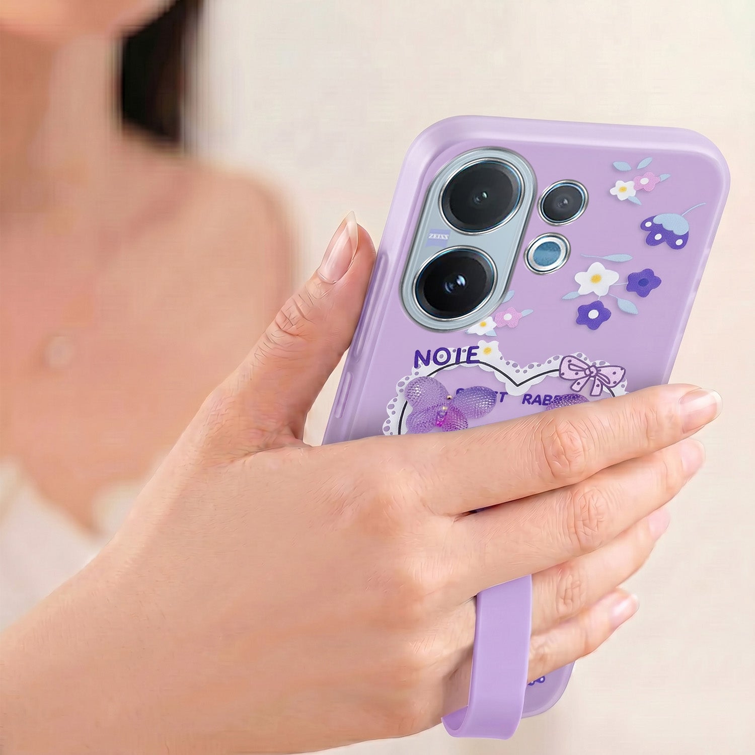 For Vivo V60 | Vivo T4 Pro Back Cover Case (3D Cute Heart Strap Holder | Camera Protection | Designer Girls Print)