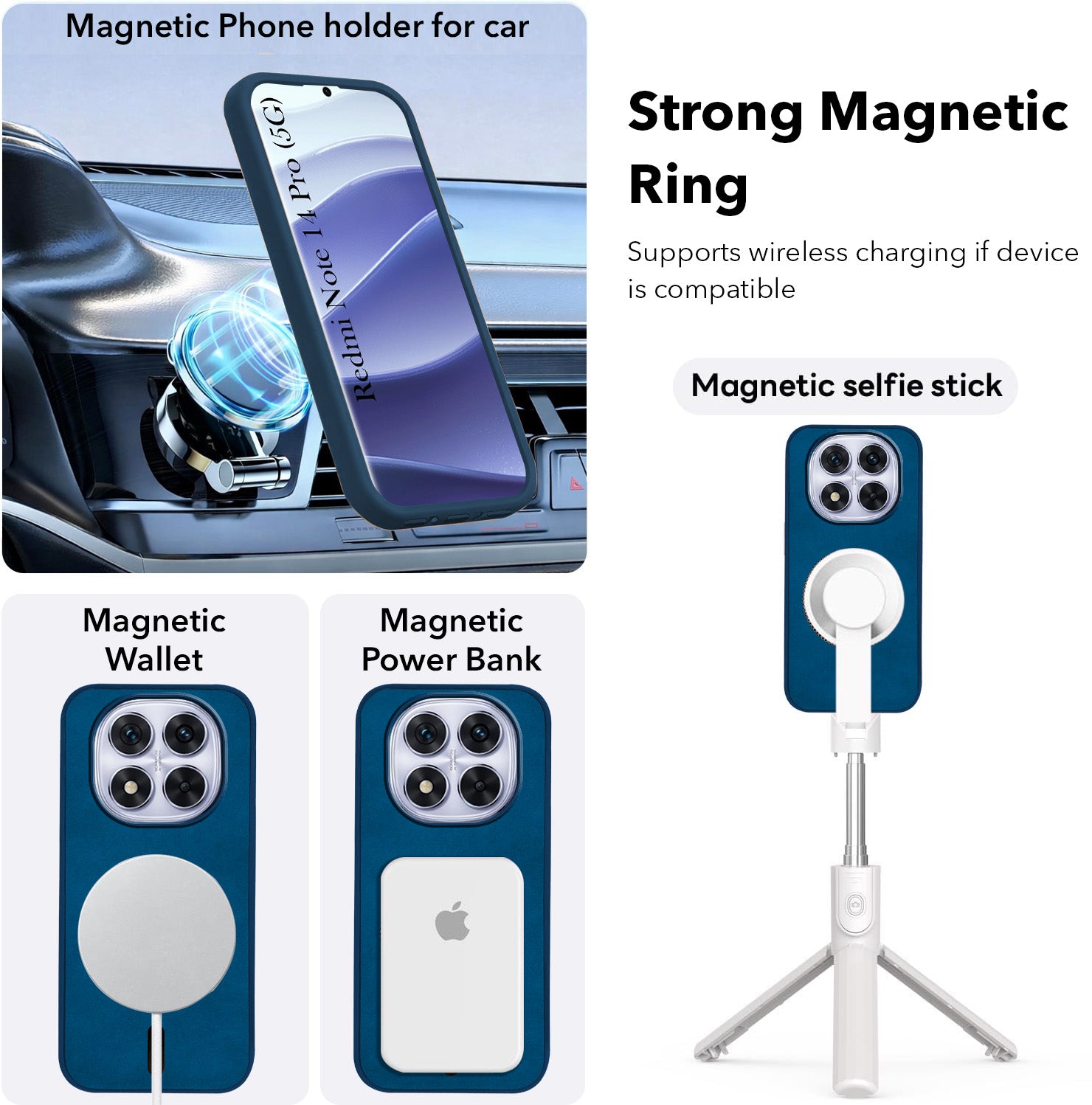 For Redmi Note 14 Pro Back Cover Case Leather Finish (MagSafe Compatible Wireless Charging | Soft Touch | Camera Bump Protection)