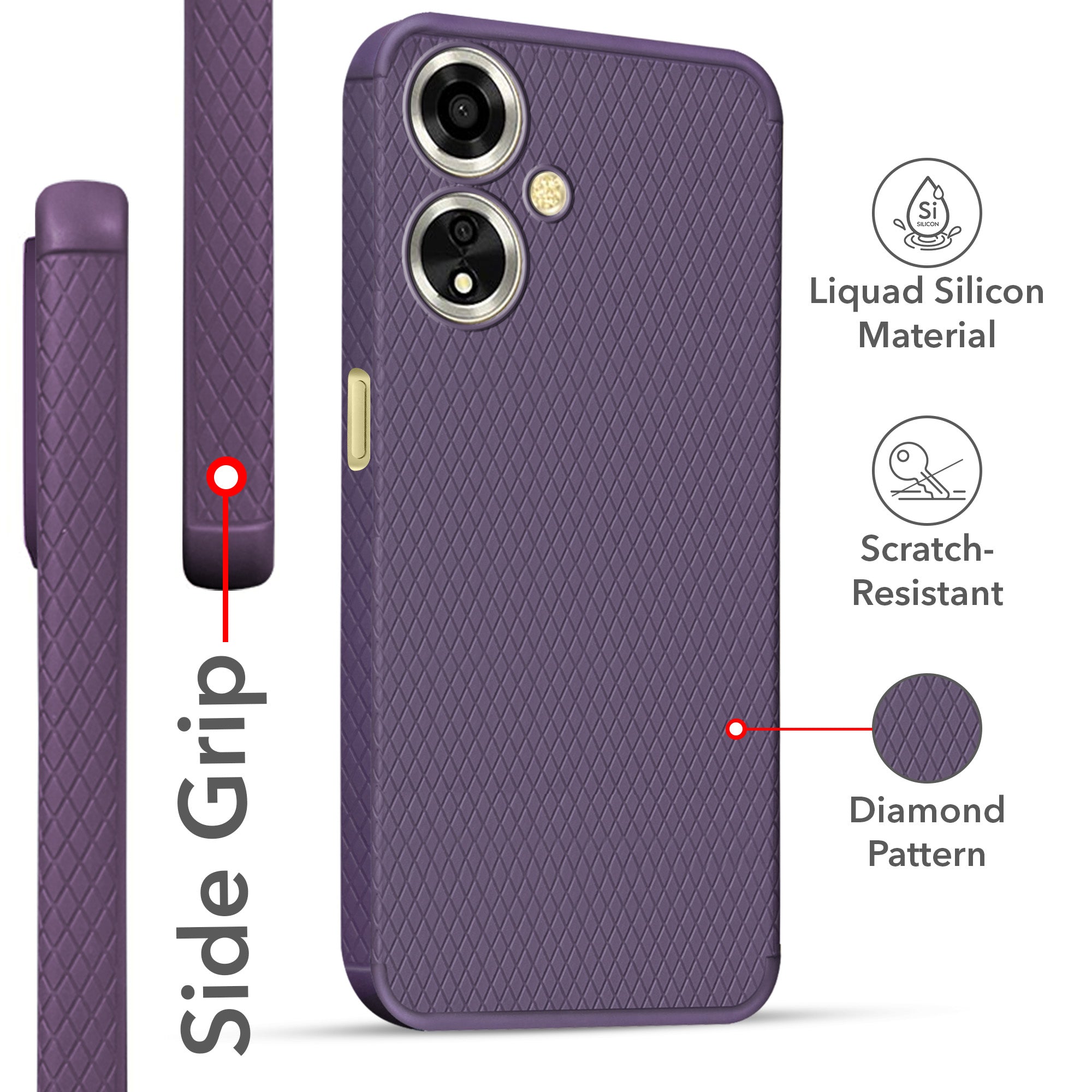For Oppo A59 5G Back Cover Case Liquid Silicone (Camera Protection | Side Grip Texture | Soft and Flexible)