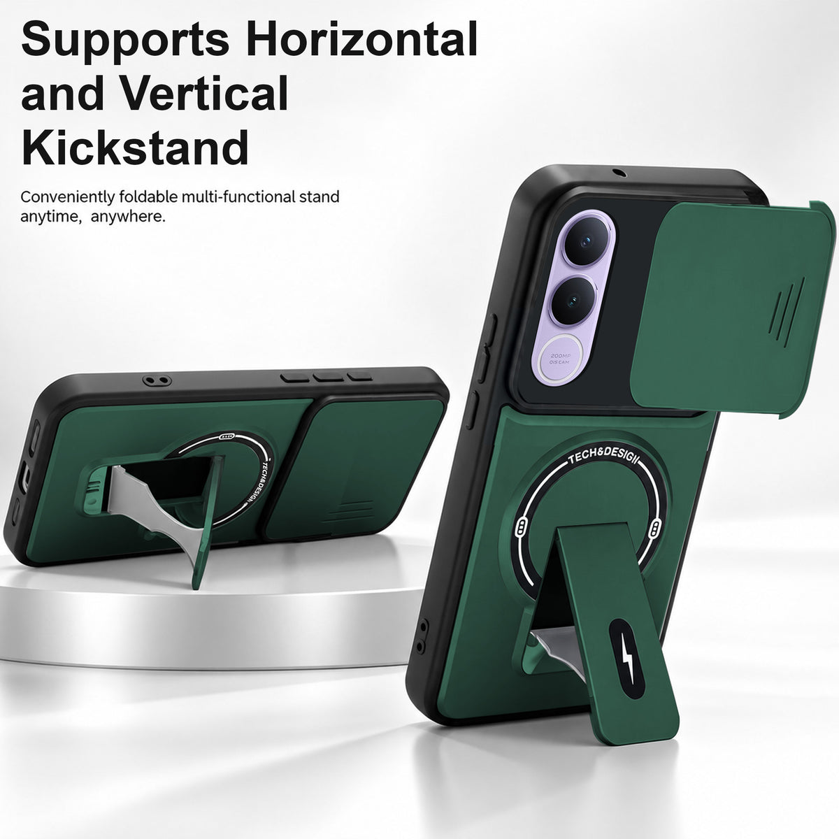 For Vivo V70 FE 5G Back Case Cover Metallic (Hybrid Armor Kickstand | Sliding Shutter Camera Protection | MagSafe Compatible)