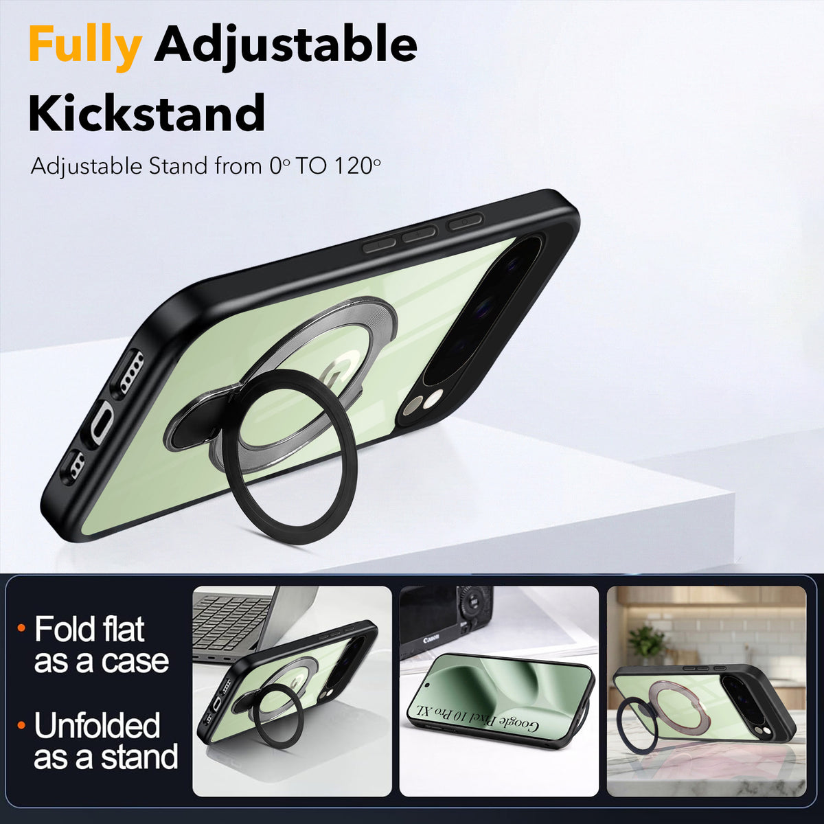 For Google Pixel 10 Pro XL Back Cover Case (Kick Stand Ring Holder | Life time Anti Yellow | Camera Protection)