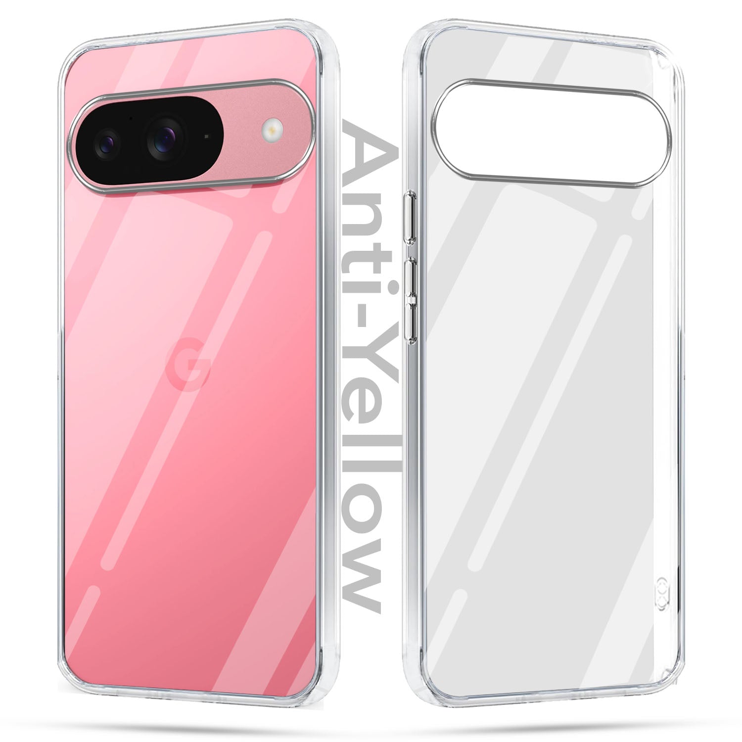 For Google Pixel 9 Combo with Back Cover and 9H Tempered Glass (Lifetime Anti-Yellow | Sleek Hard Crystal | Oleophobic Coating Screen Glass)