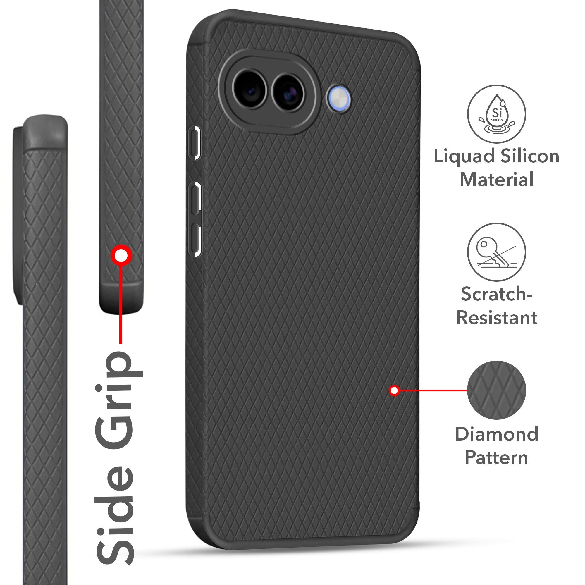 For Google Pixel 10a Back Cover Case Liquid Silicone (Camera Protection | Side Grip Texture | Soft and Flexible)