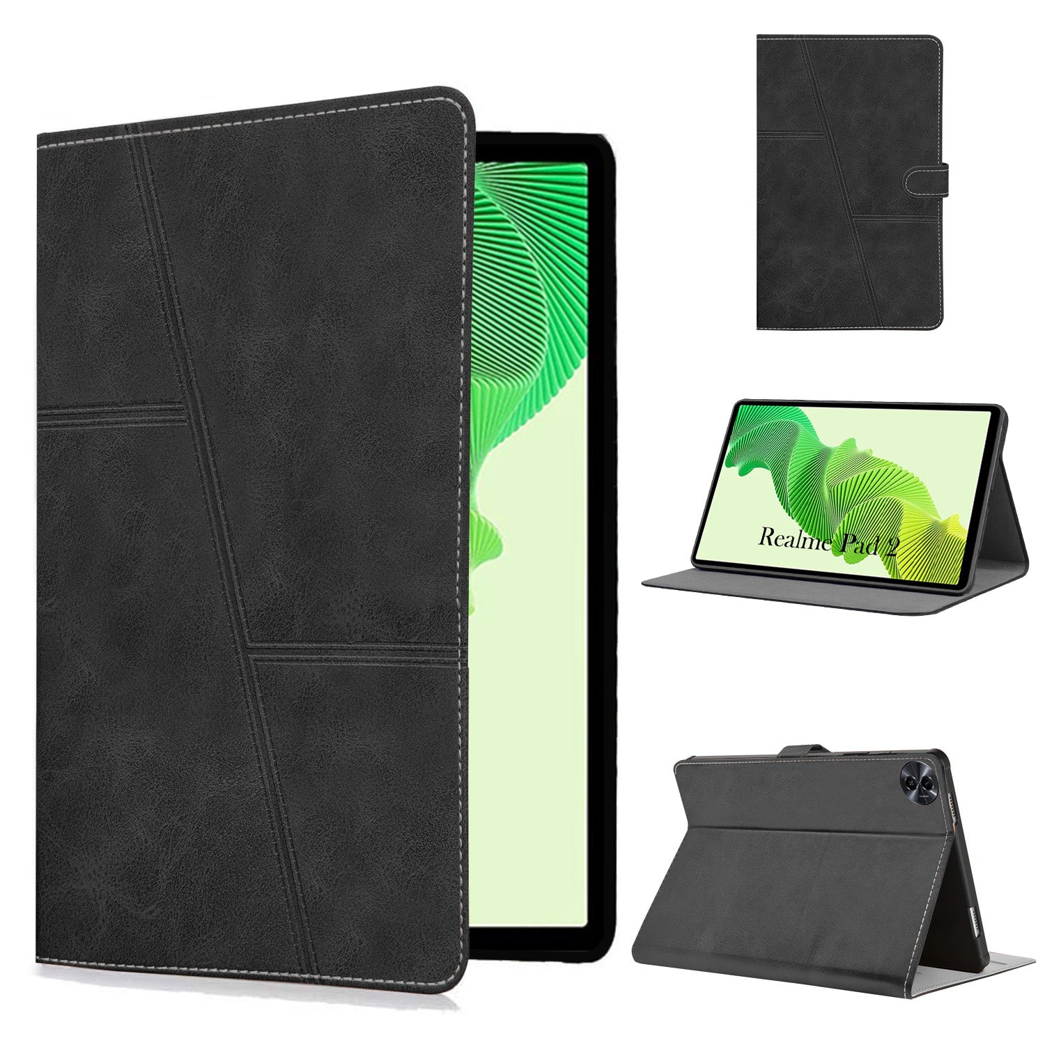 For Flip Case Folio Cover Realme Pad 2 10 Inch (PU Leather | Multi-Angle Smart Stand | Card Storage Slots | Silicone Back Pouch)