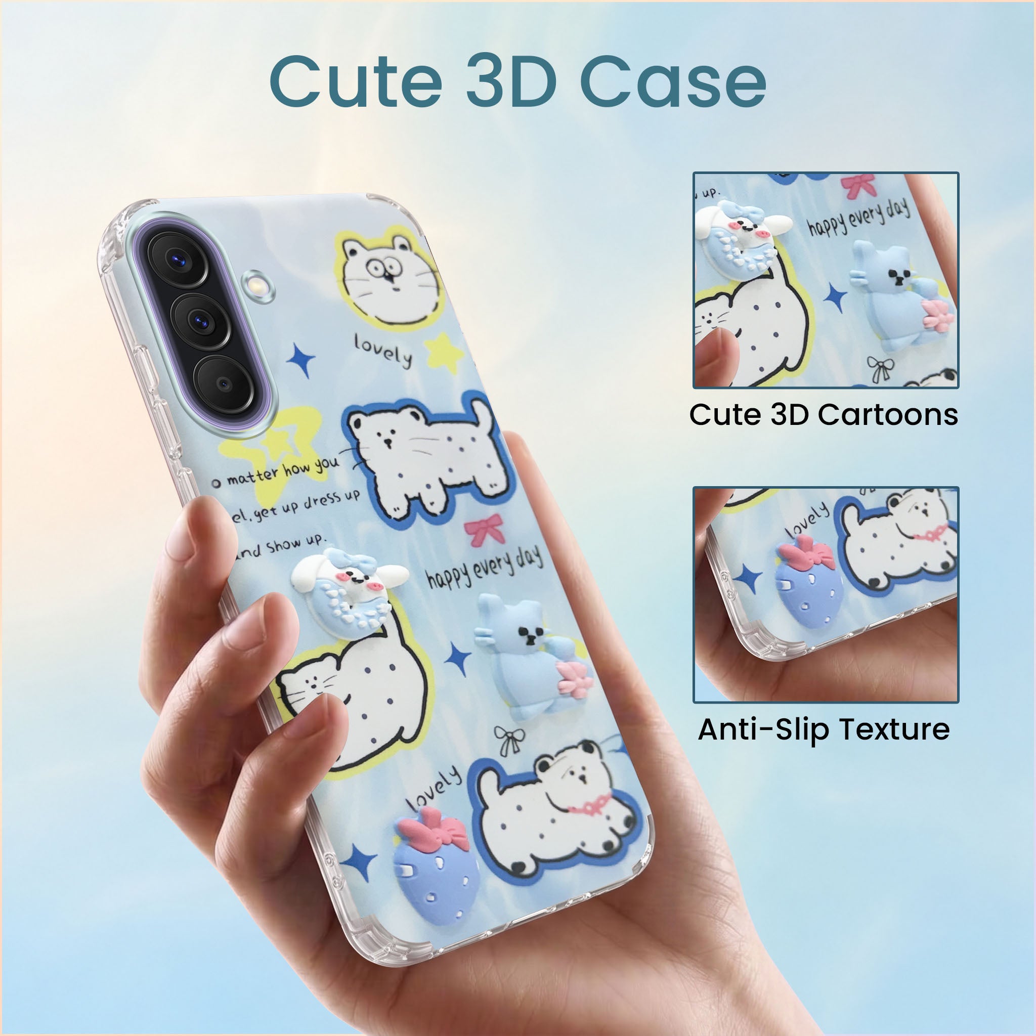 For Samsung Galaxy A37 5G Back Cover Case (3D Cute Cartoons | Hard Back Side Soft | Matte Premium Finish | HD Printing)