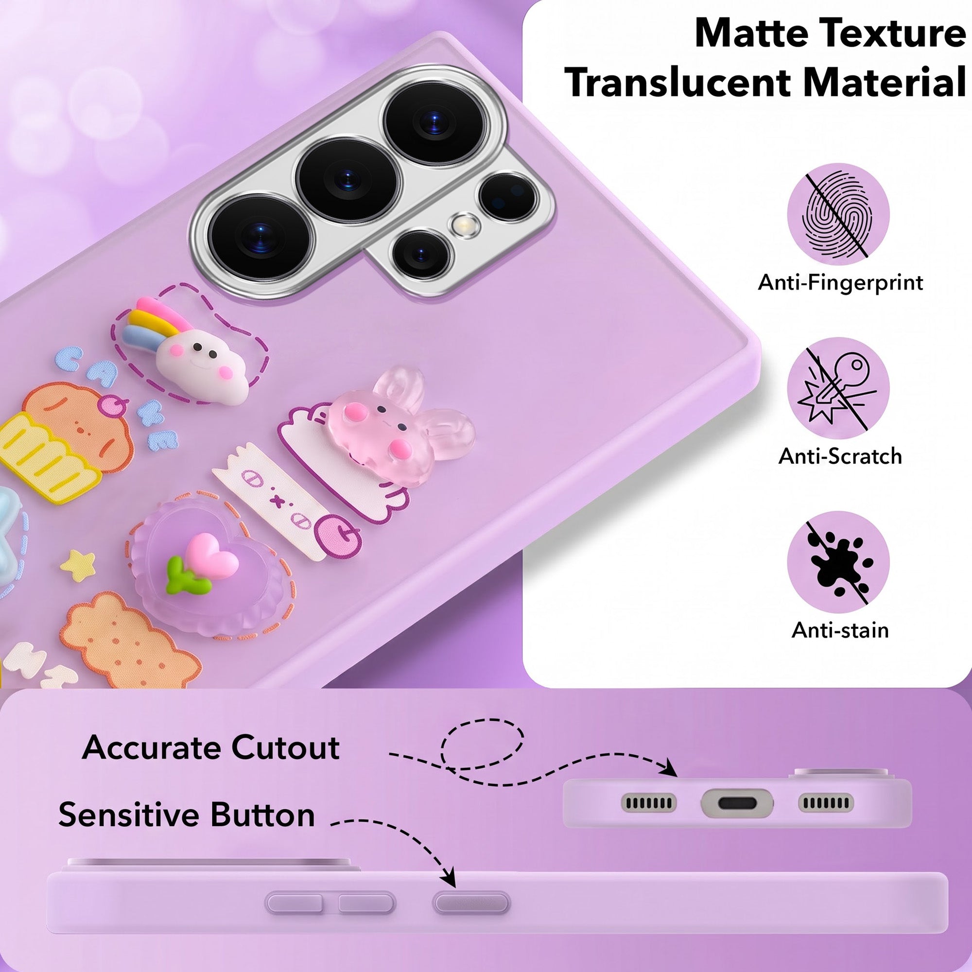 For Samsung Galaxy S26 Ultra Back Cover Case (3D Cute Cartoons | Hard Back Side Soft | Matte Premium Finish | HD Printing)