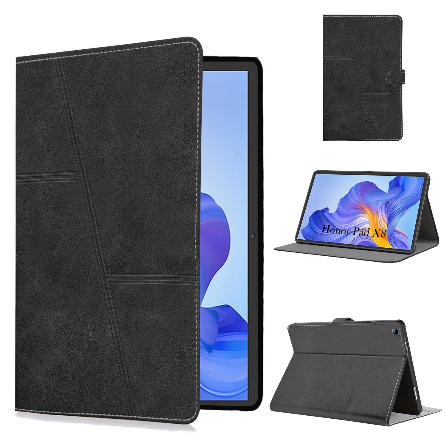 For Honor Pad X8 Flip Cover Folio Case (PU Leather | Multi-Angle Smart Stand | Card Storage Slots | Silicone Back Pouch)