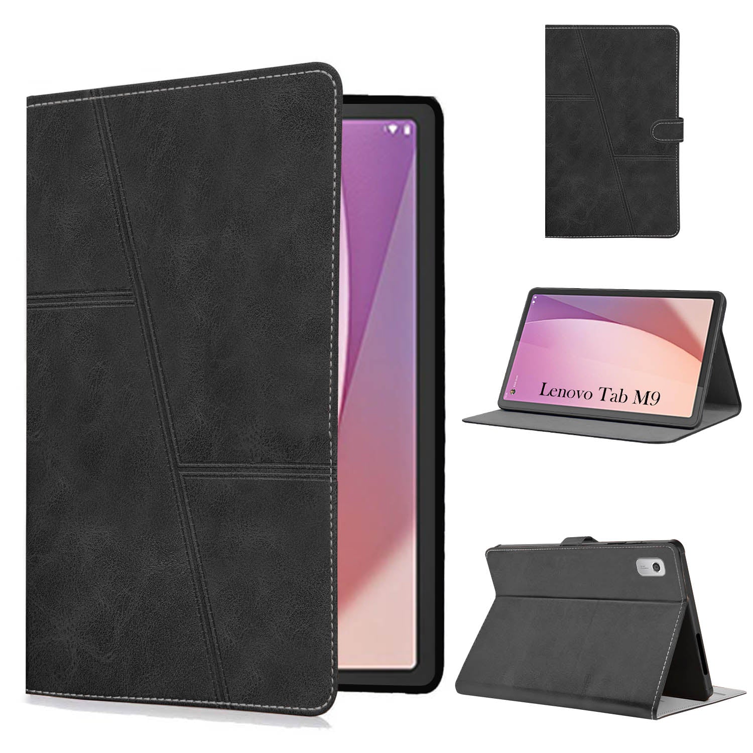 For Flip Cover Folio Case Lenovo Tab M9 (TB310FU) 9 Inch (PU Leather | Multi-Angle Smart Stand | Card Storage Slots | Silicone Back Pouch)