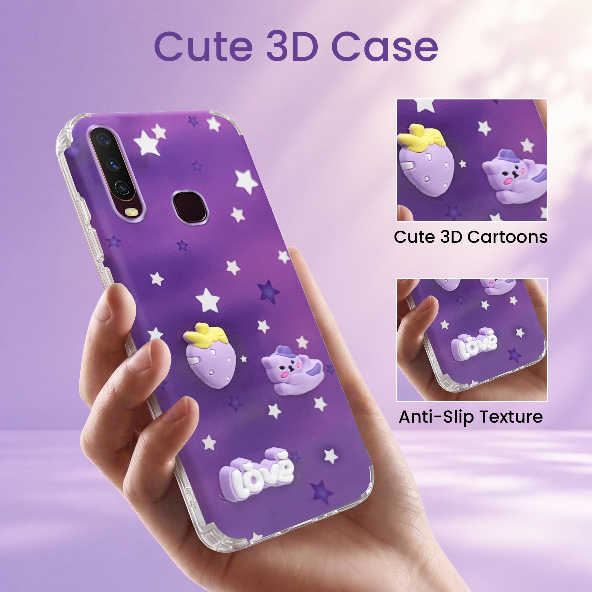 For Vivo Y12 | Y15 | Y17 Back Cover Case (3D Cute Cartoons | Hard Back Side Soft | Matte Premium Finish | HD Printing)