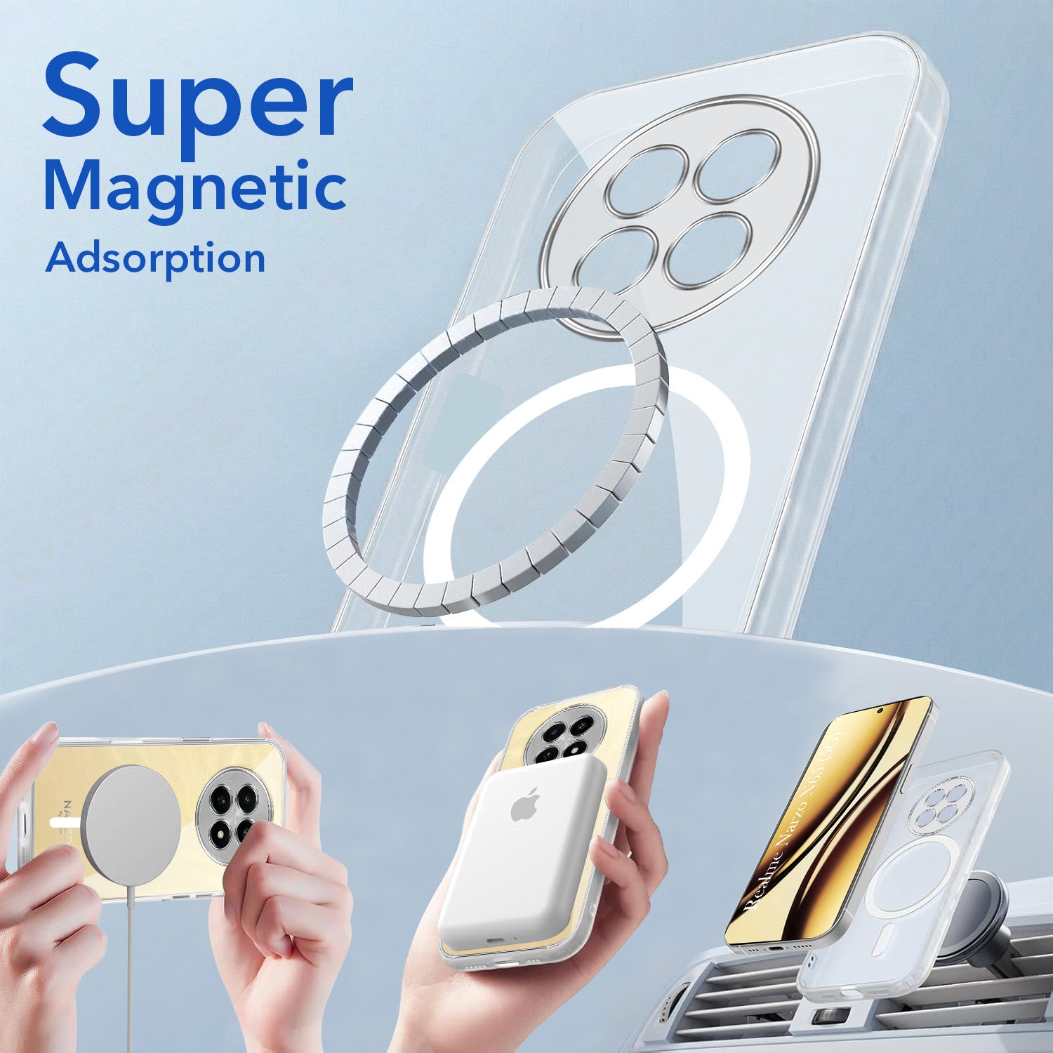 For Realme Narzo N65 5G Back Cover Case Lifetime Anti-Yellow MagSafe Compatible Clear (Sleek Hard Crystal | Shockproof and Camera Protection)