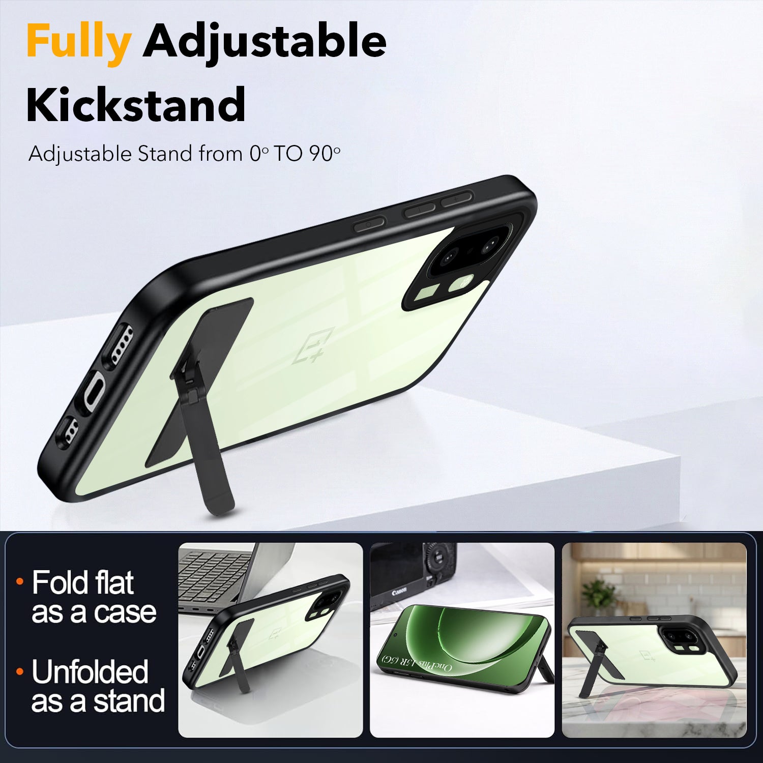 For OnePlus 15R Back Cover Case (Built-in Stand | Lifetime Anti Yellow | Kickstand Shockproof | Camera Protection | MagSafe Compatible)