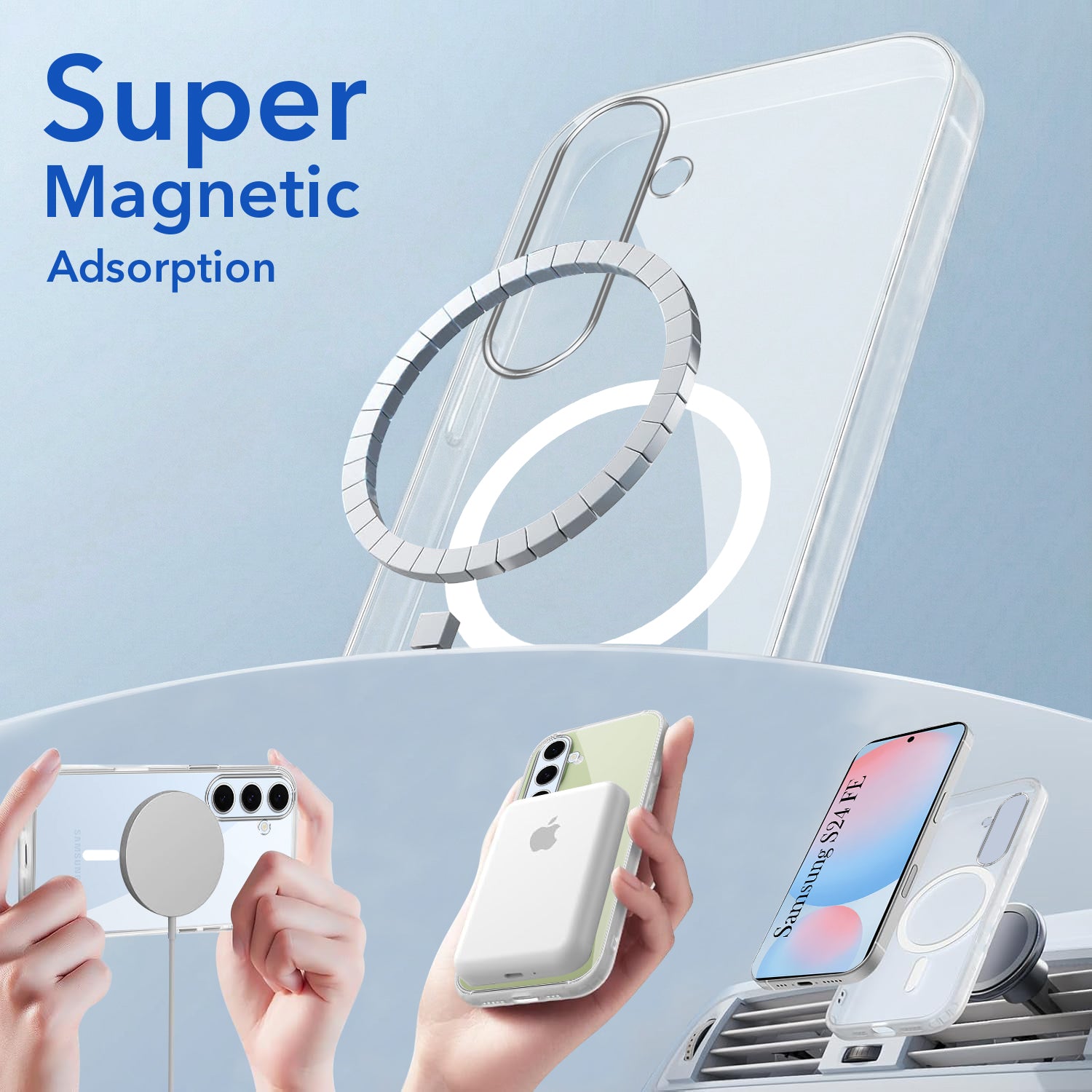 For Samsung Galaxy S24 FE Back Cover Case Lifetime Anti-Yellow MagSafe Compatible Clear (Sleek Hard Crystal | Shockproof and Camera Protection)