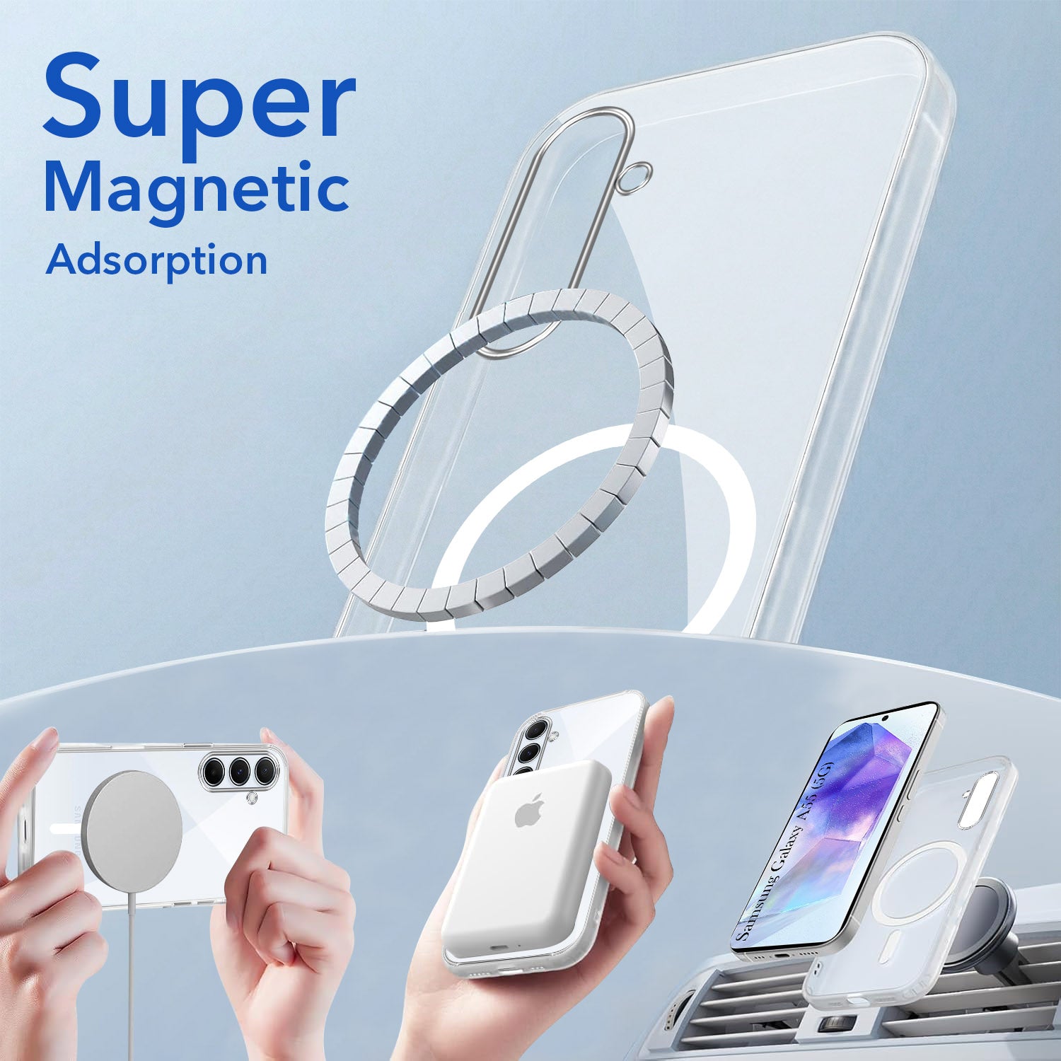 For Samsung Galaxy A55 5G Back Cover Case Lifetime Anti-Yellow MagSafe Compatible Clear (Sleek Hard Crystal | Shockproof and Camera Protection)